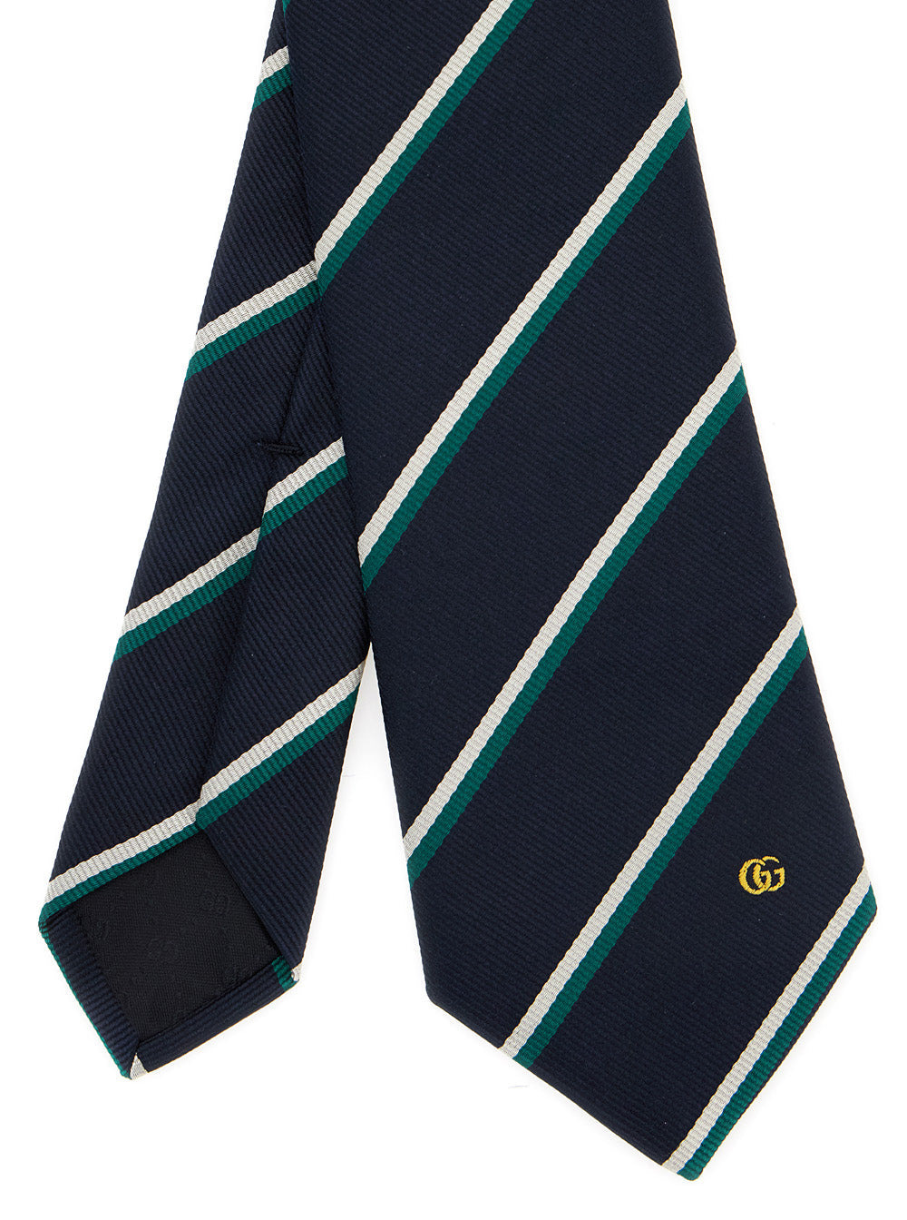 Gucci Men Blue Tie With Diagonal Stripe Pattern And Embroidered Logo Detail In Silk Man - 3