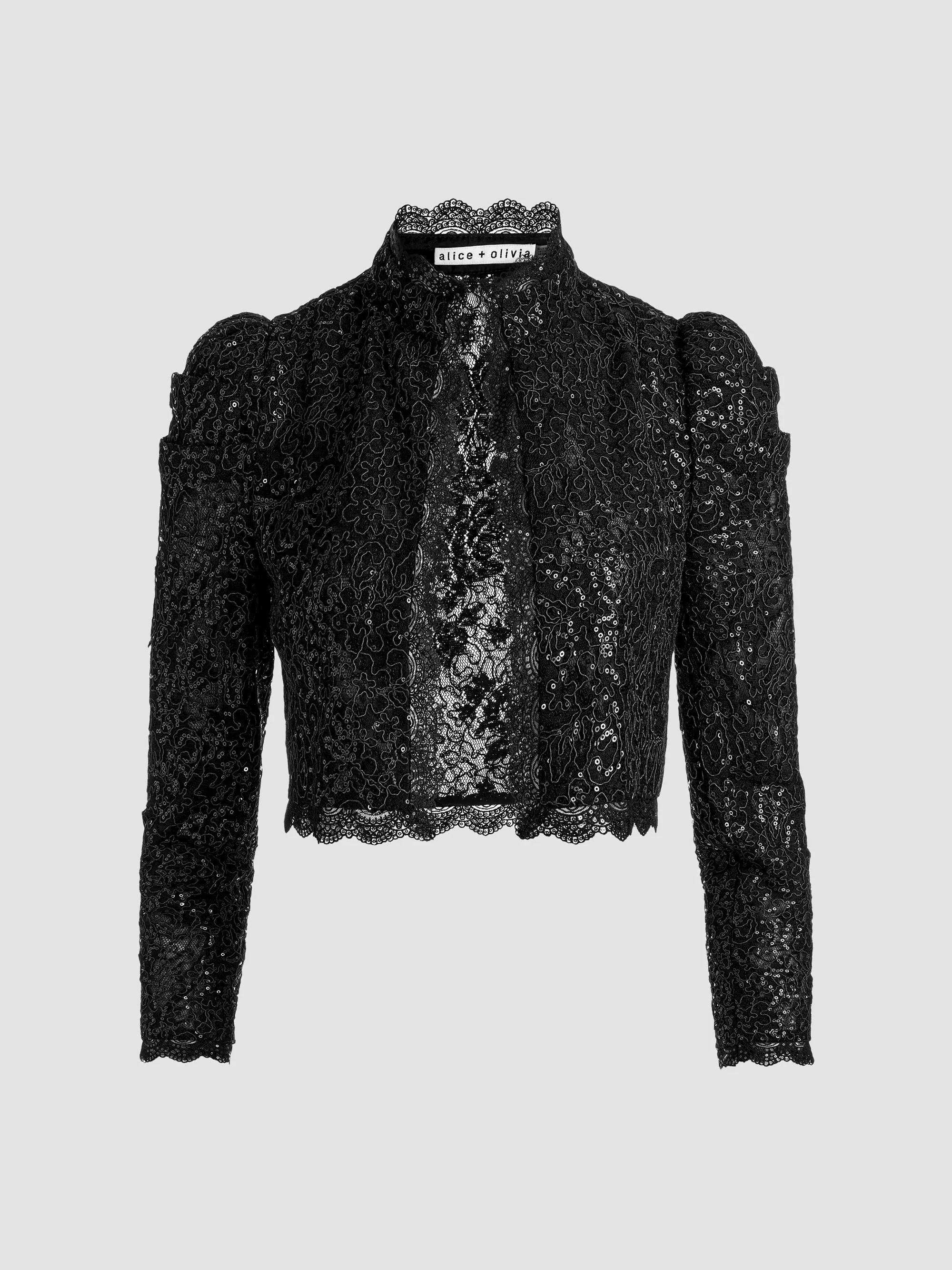 Women's Thomasina Embellished Lace Crop Jacket - Black - 1