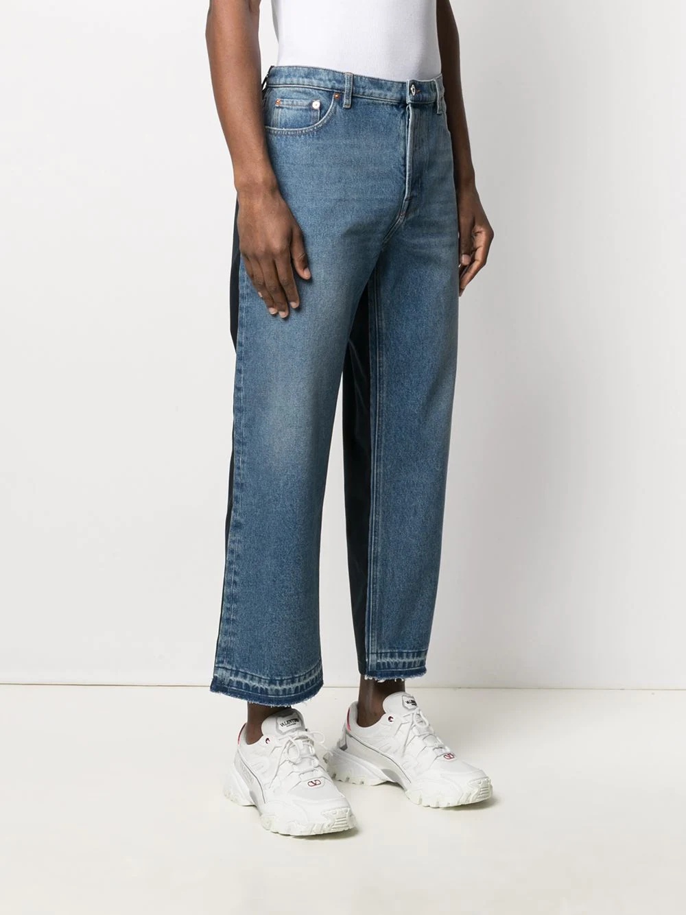 dual material denim trousers - 3
