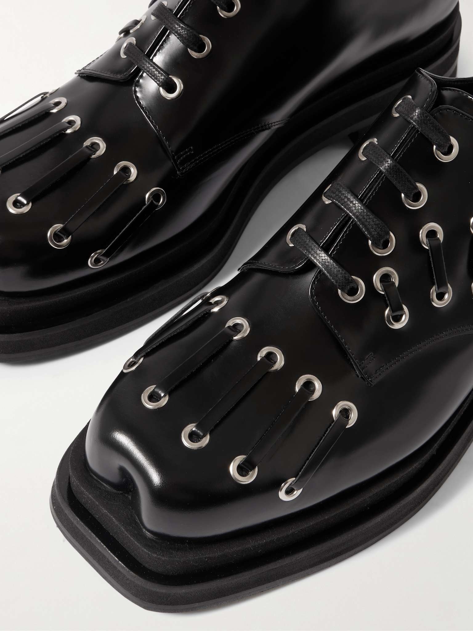 Eyelet-Embellished Glossed-Leather Brogues - 6