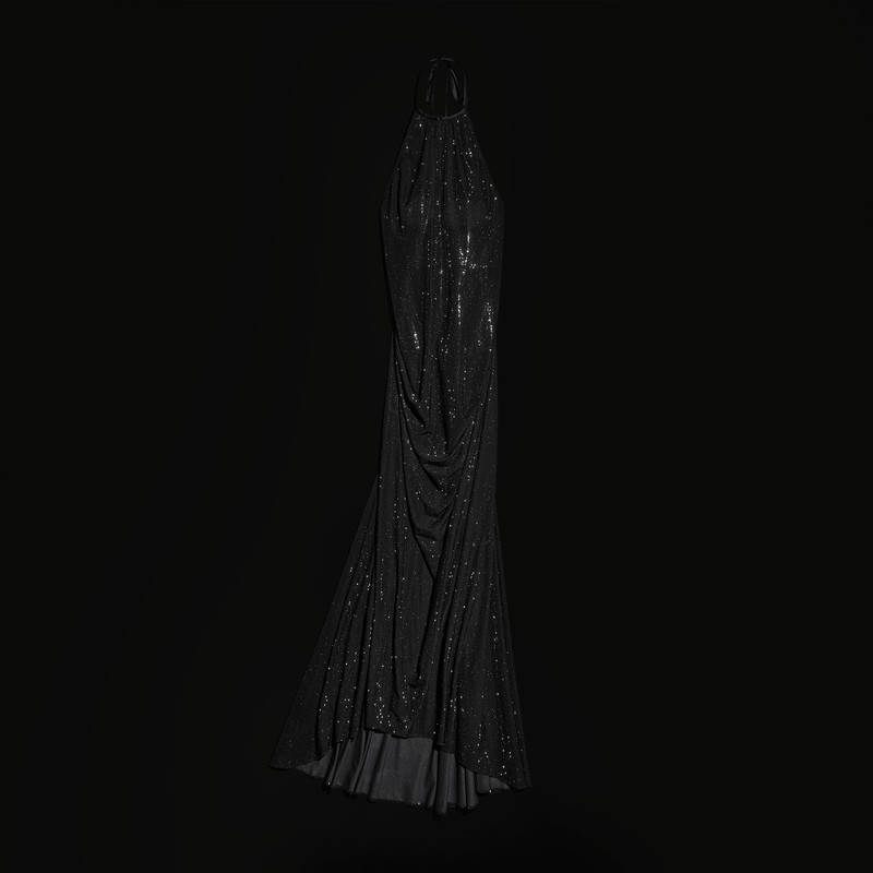 Embroidered silk stretch chiffon long dress - 1