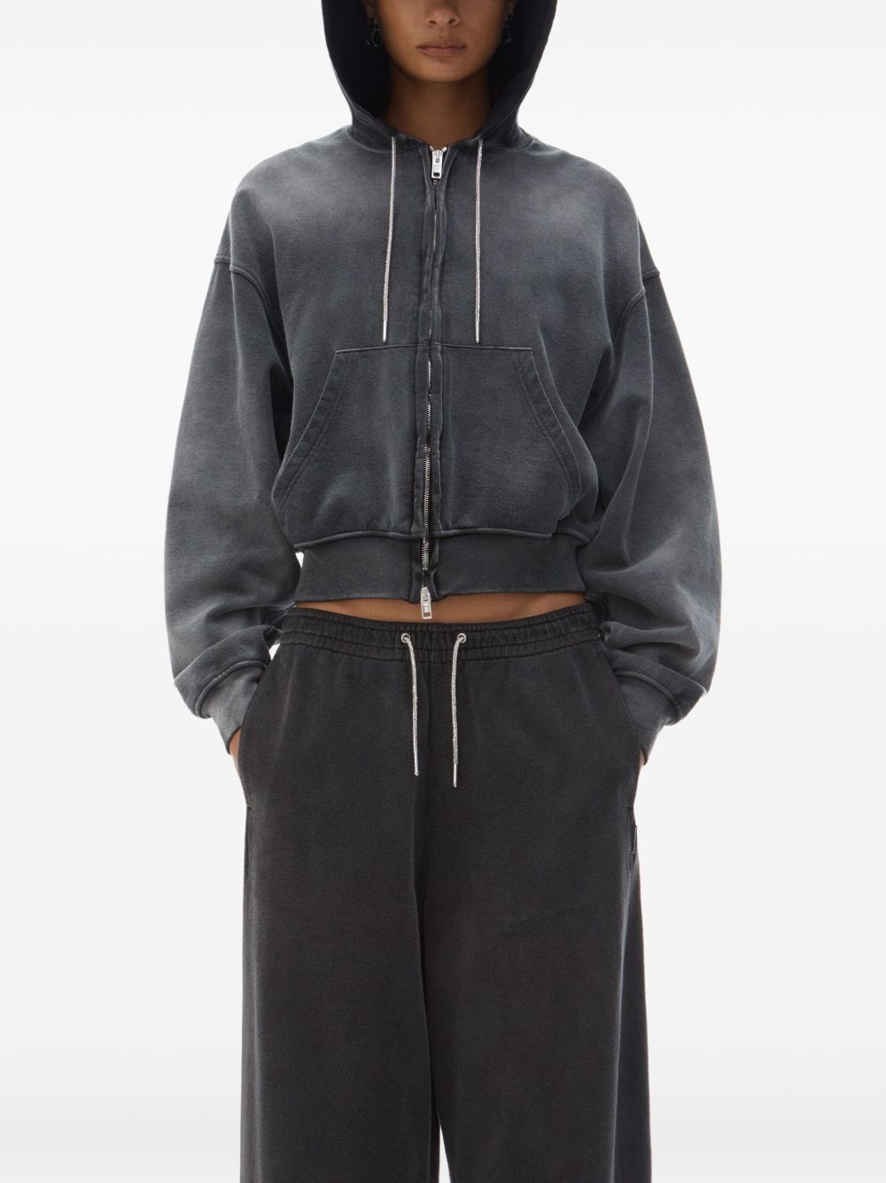 rhinestone washed effect hoodie - 2