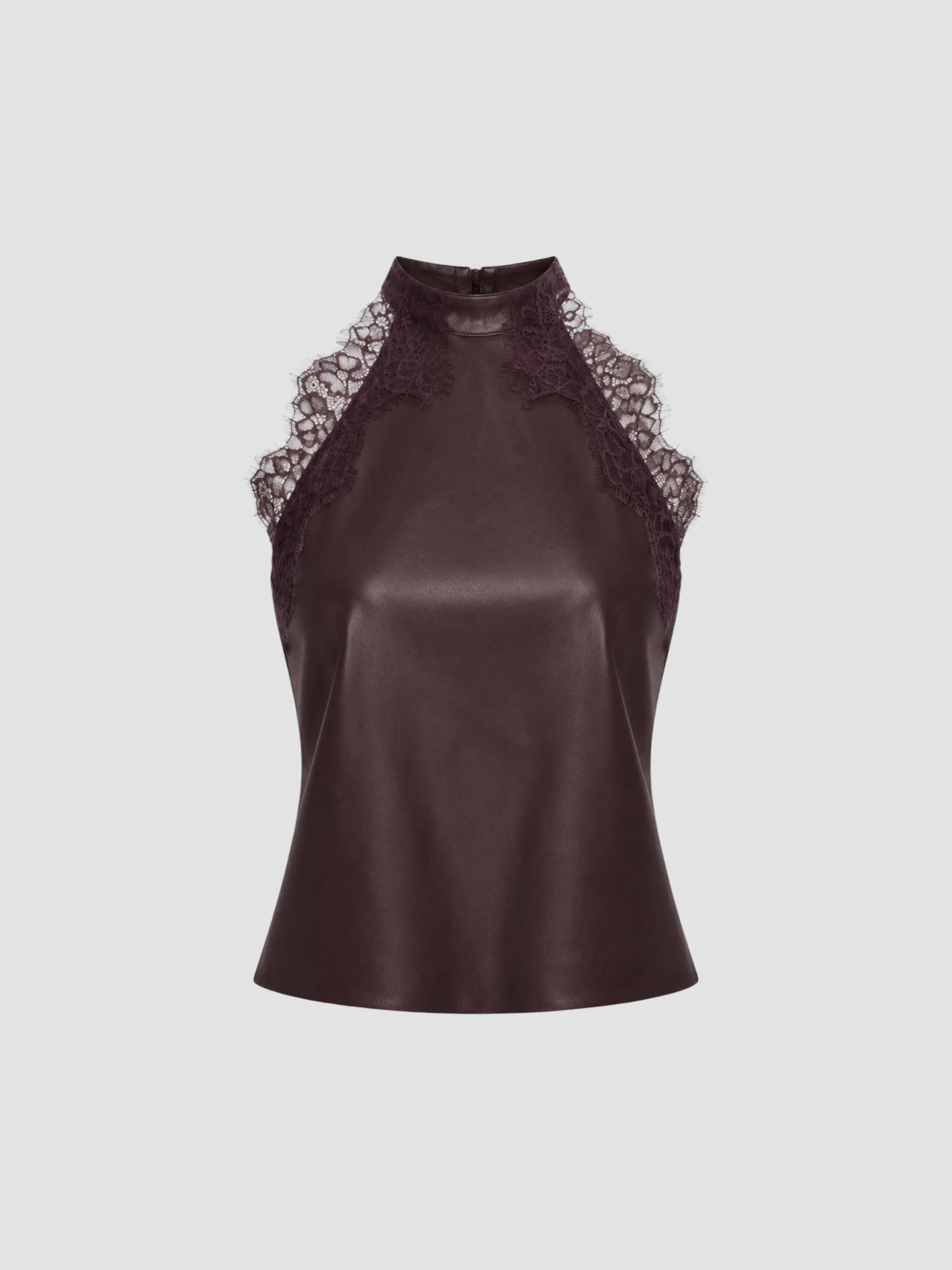 Women's Ginny Faux Leather Lace-Trim Halter Top - Vamp - 1