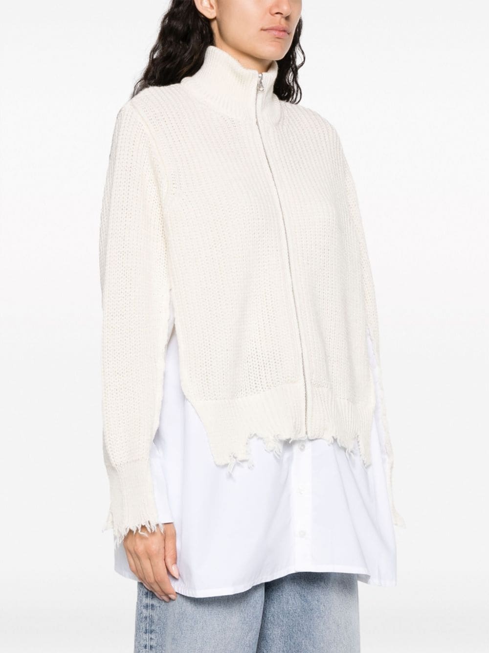 distressed-finish shirt-underlayer jumper - 3
