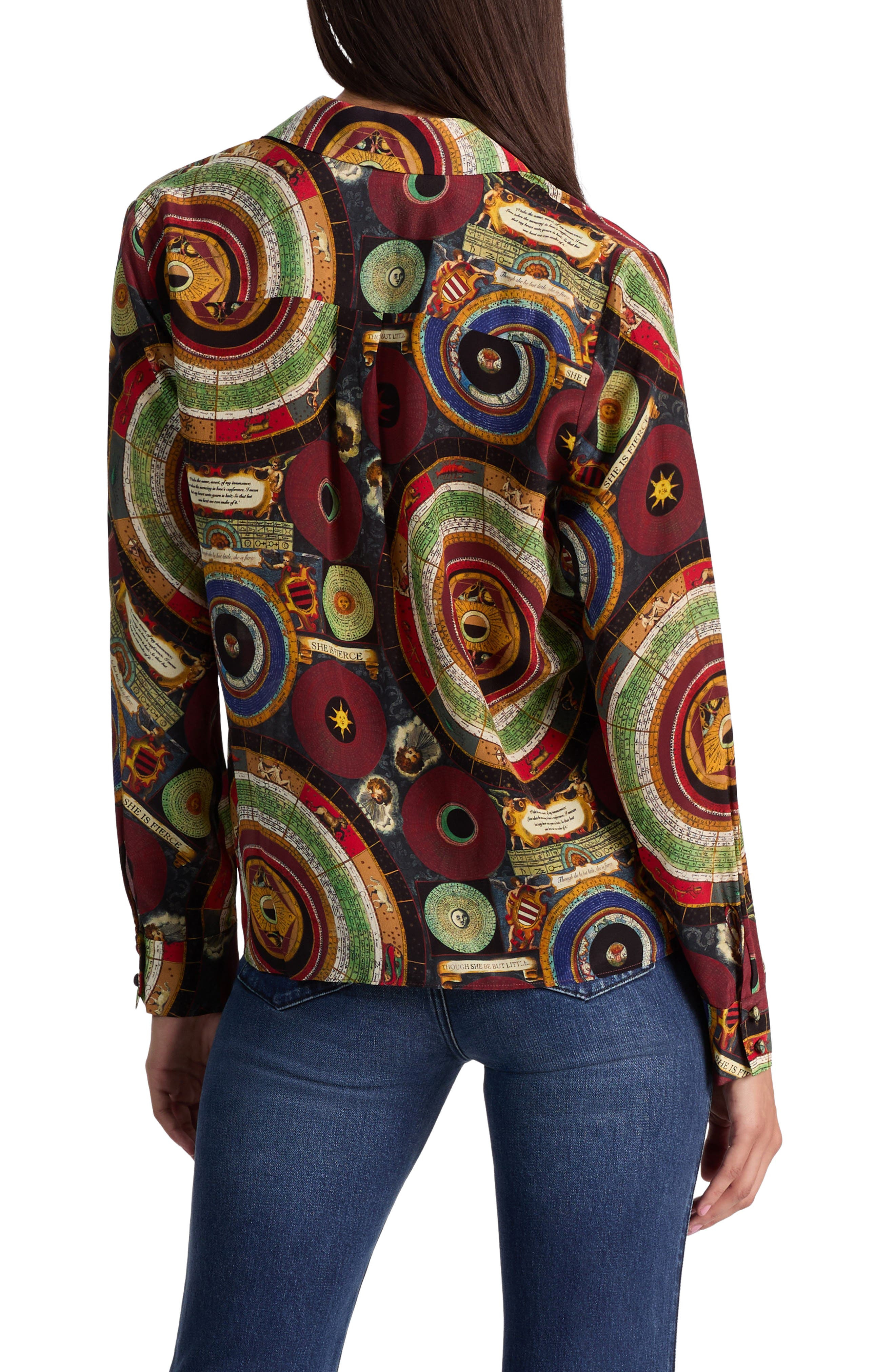 Alice + Olivia Willa Silk Button-Up Shirt in Hands Of Time at Nordstrom - 2