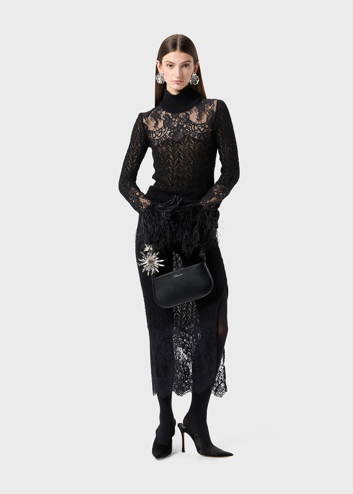 KNITTED MIDI SKIRT WITH LACE - 2