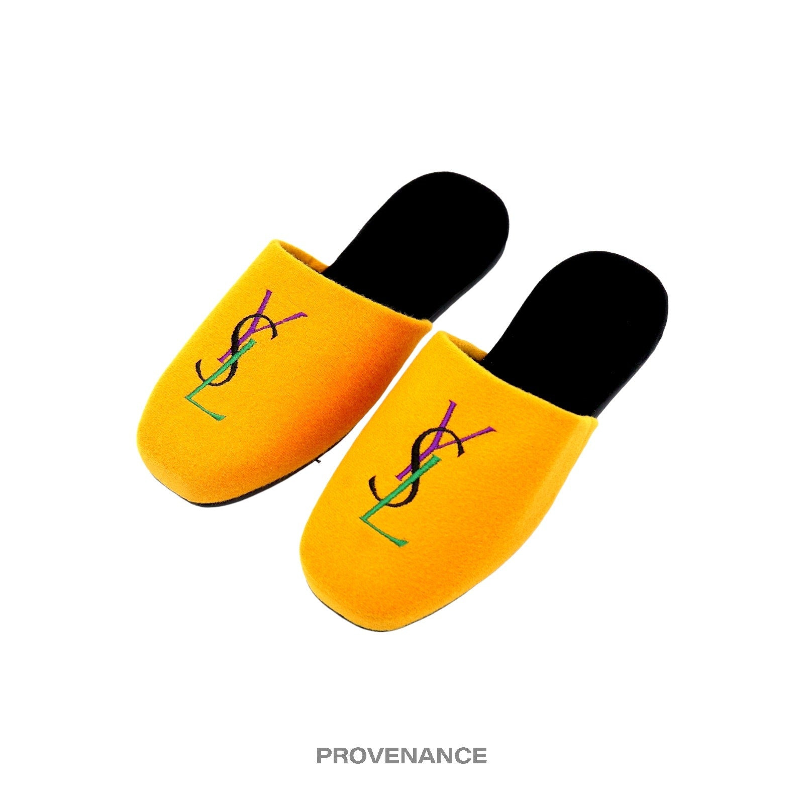 Yves Saint Laurent YSL Logo Slipper - Yellow Velour - 2