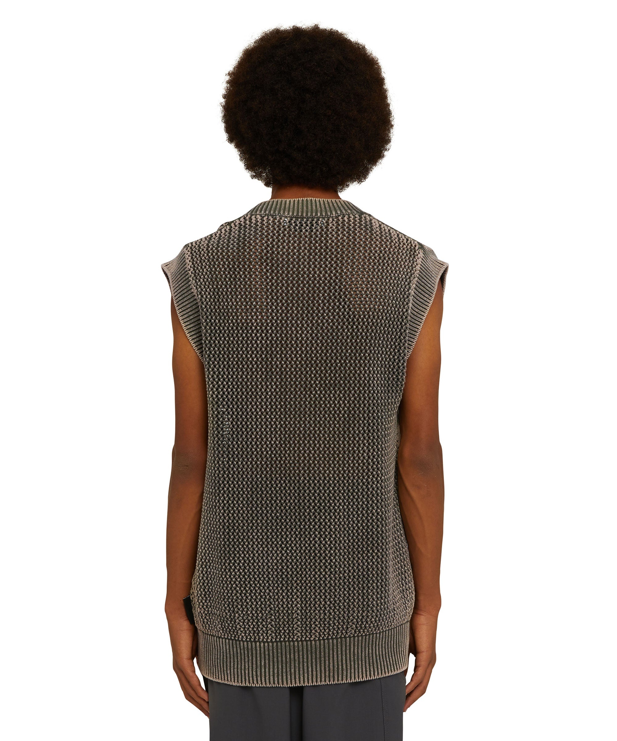 Knit cotton overdyed vest with mesh - 4