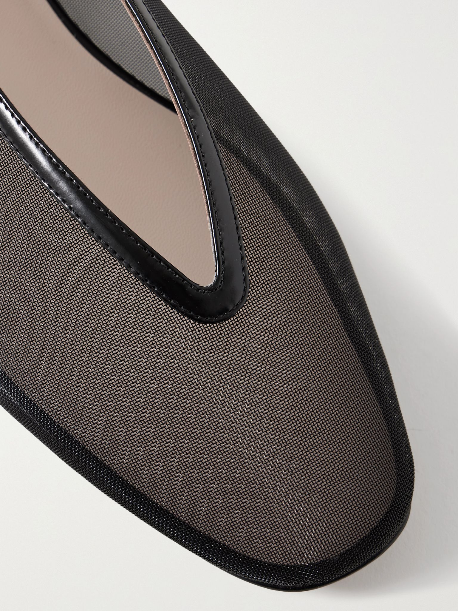 Luna leather-trimmed mesh ballet flats Black - 4
