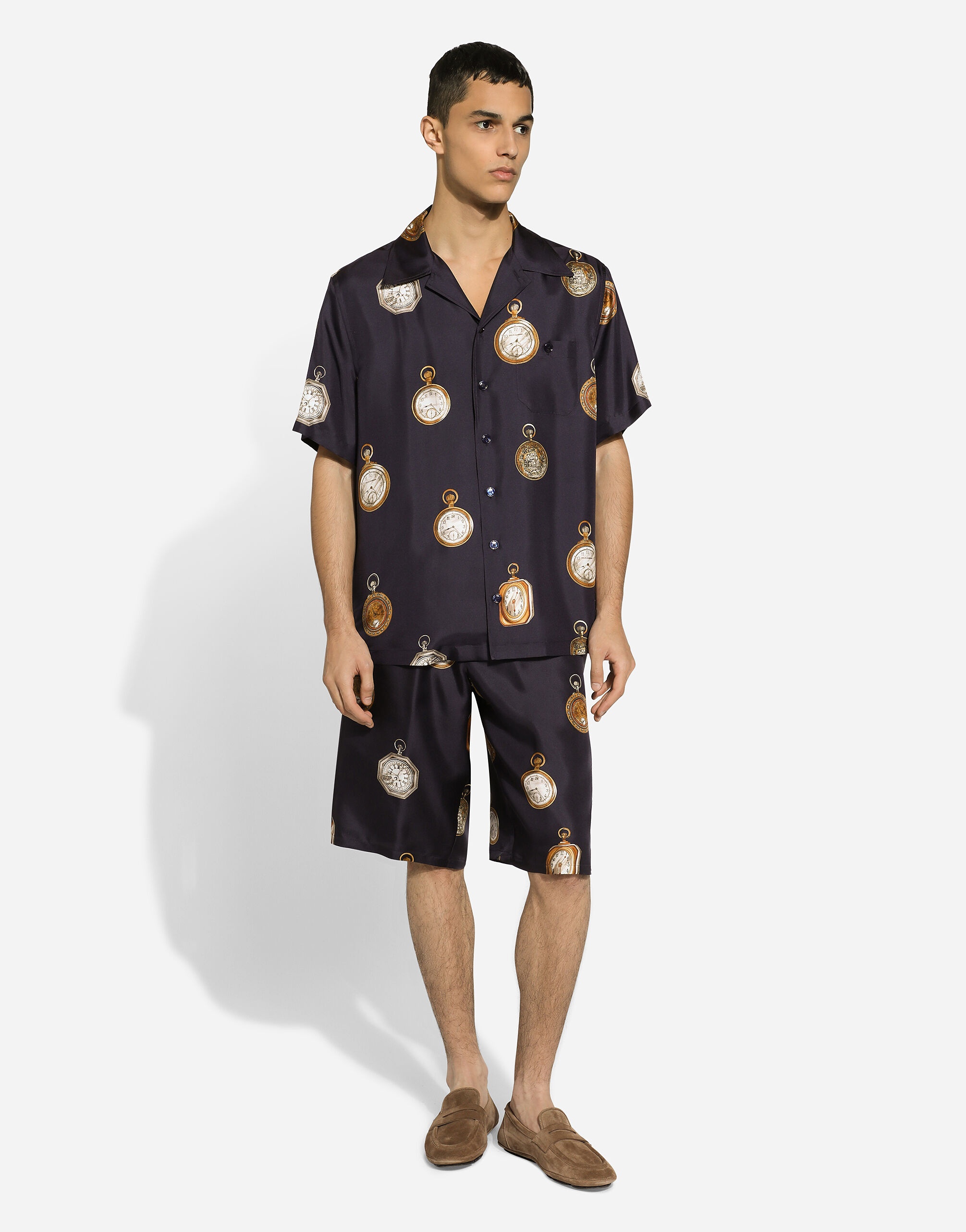 Watch-print silk jogging shorts - 5