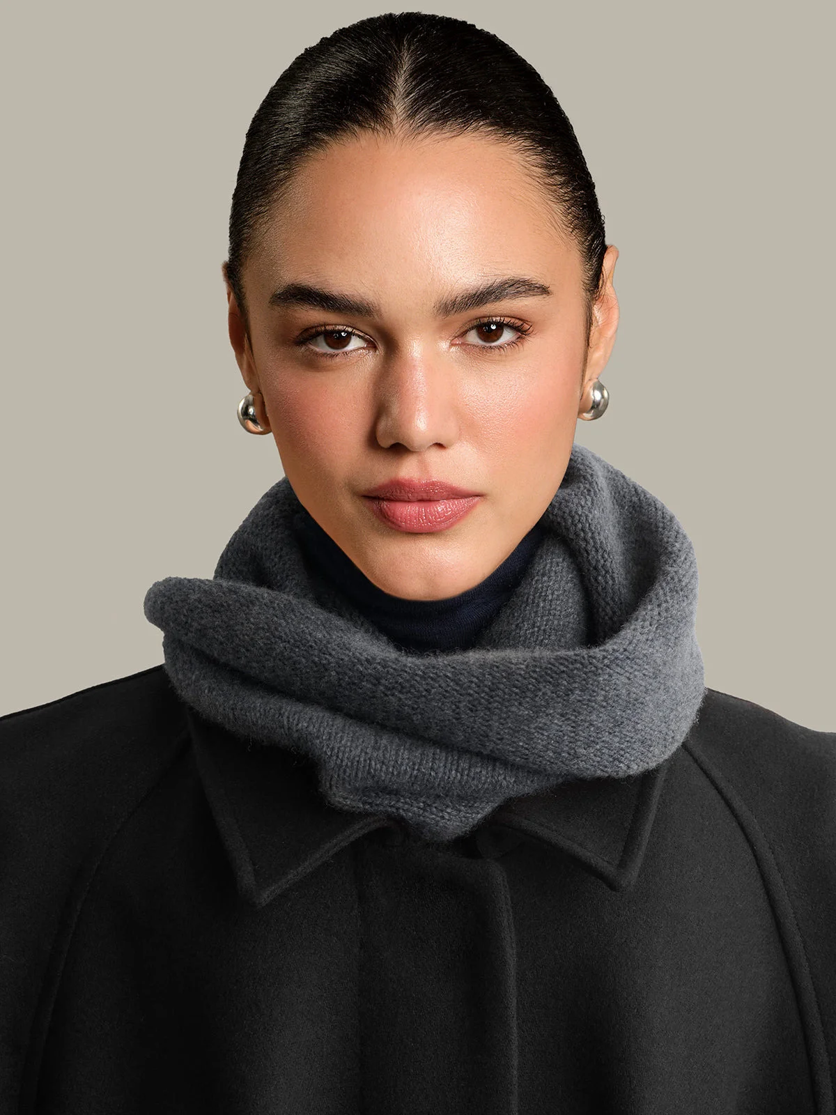 Ribbed 100% Cashmere Cowl Scarf - 1