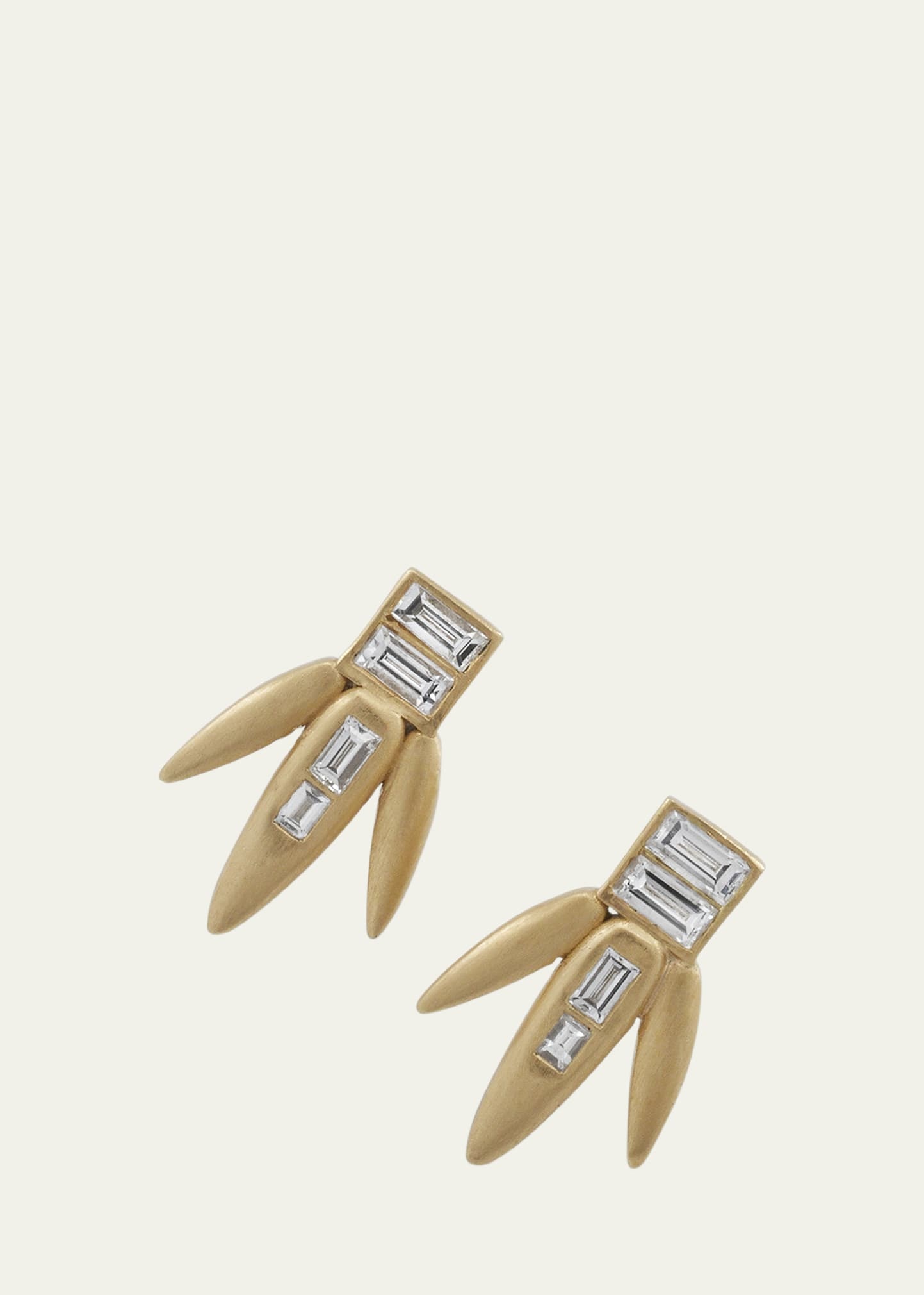 Baguette Diamond Grass Straw Earrings in 18K Yellow Gold - 3
