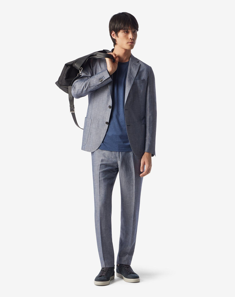 CORNELIANI Denim blue wool and linen suit outlook