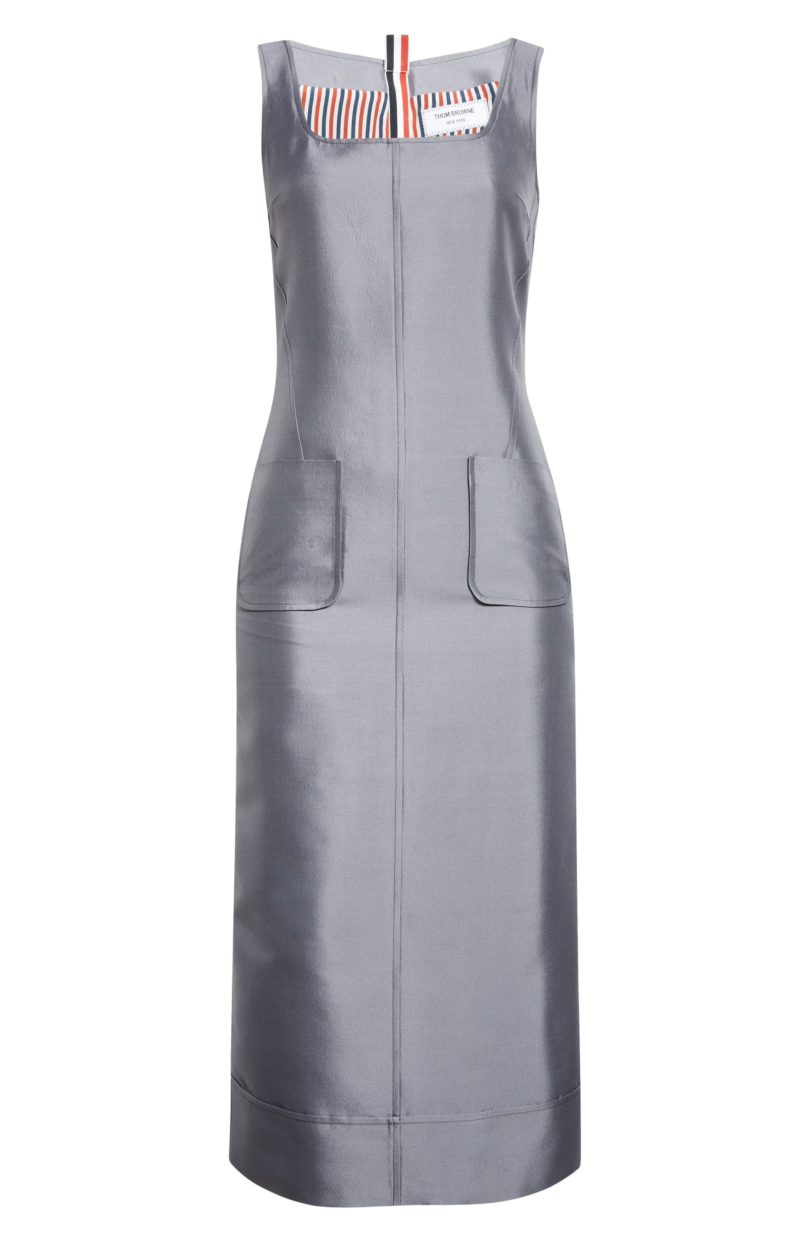 Thom Browne Square Neck Wool & Silk Midi Dress in Medium Grey at Nordstrom - 5