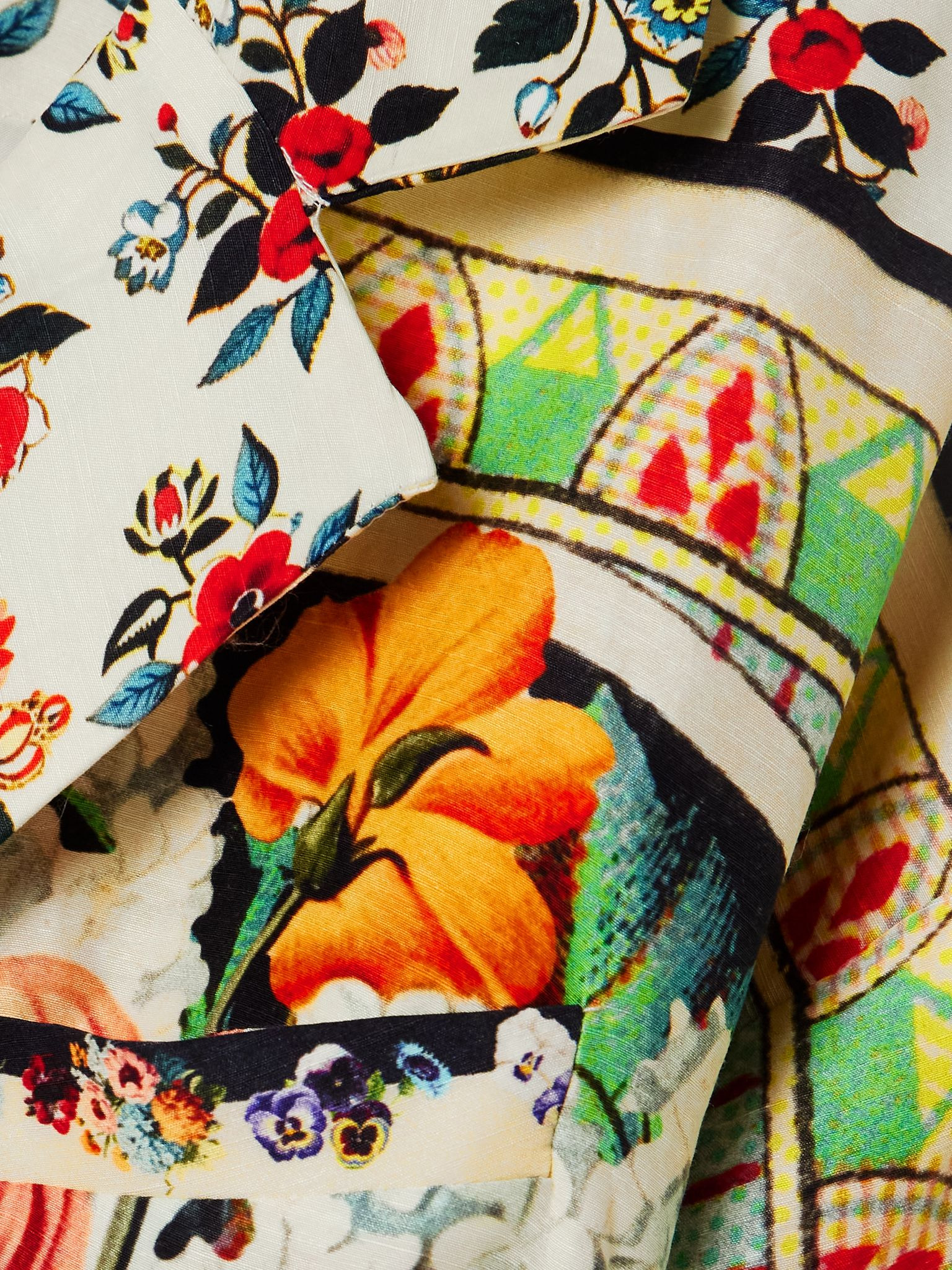 Double-breasted belted printed linen and silk-blend jacket Multi - 4