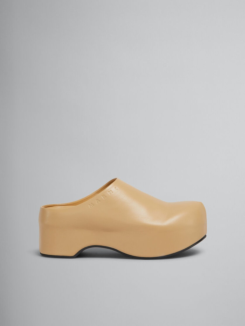 BROWN LEATHER CHUNKY CLOG SABOT 1