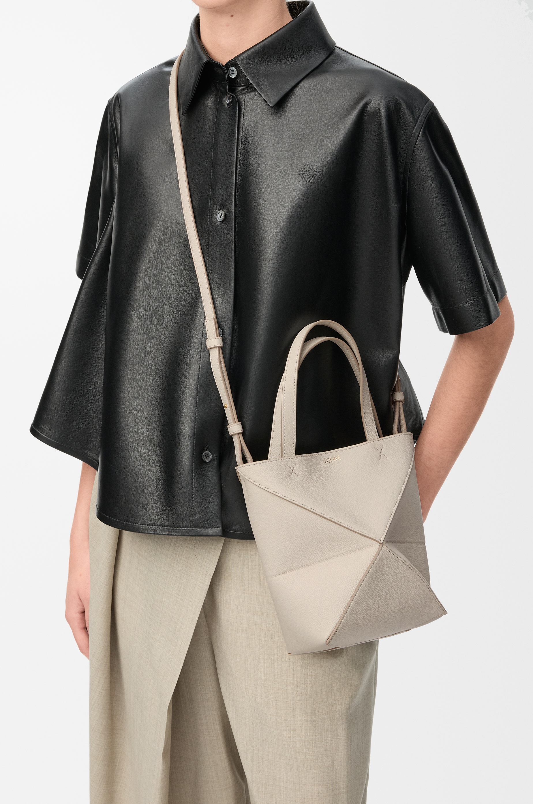 Mini Puzzle Fold tote in soft grained calfskin - 2