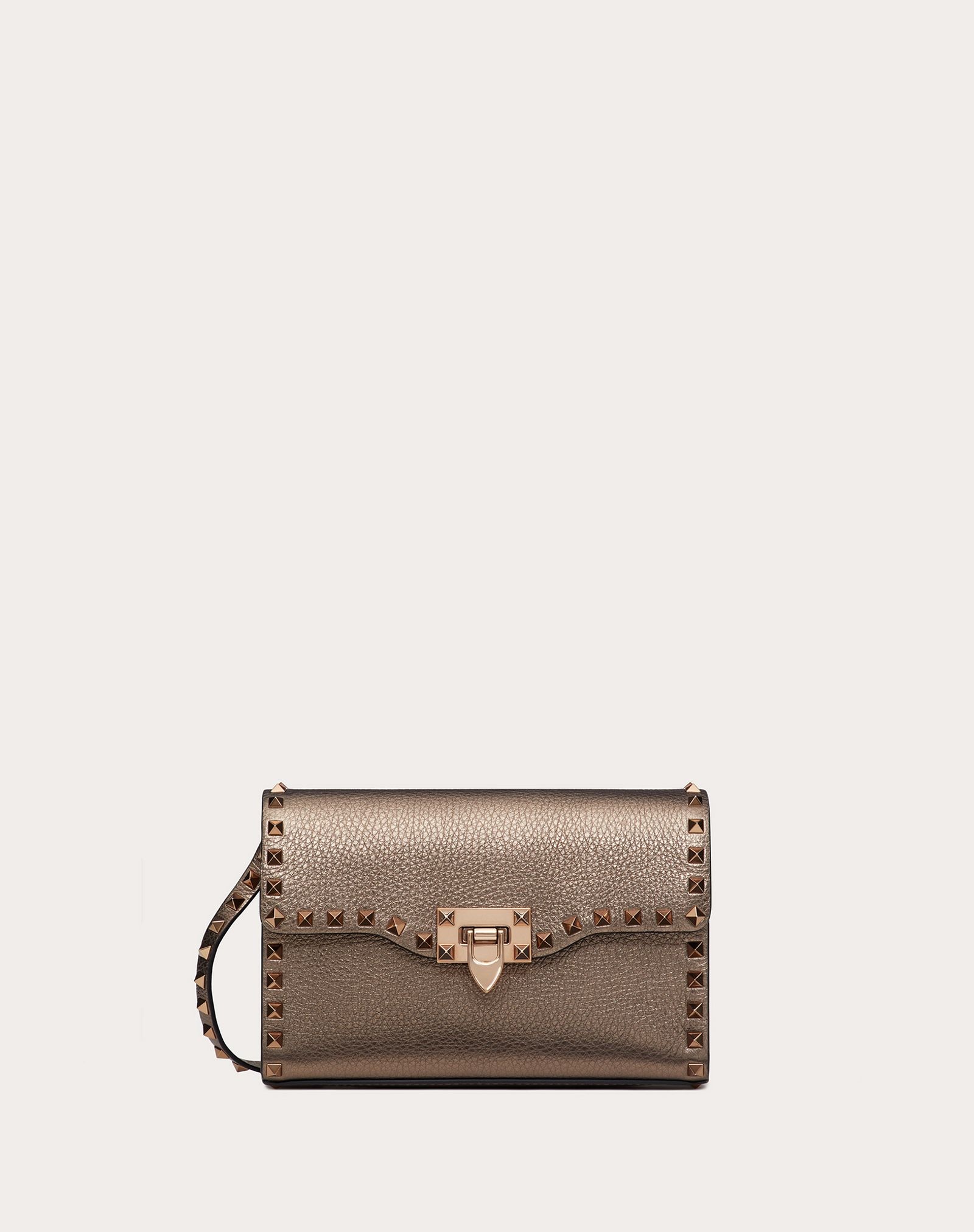 Small Rockstud Metallic Grainy Leather Crossbody Bag - 1