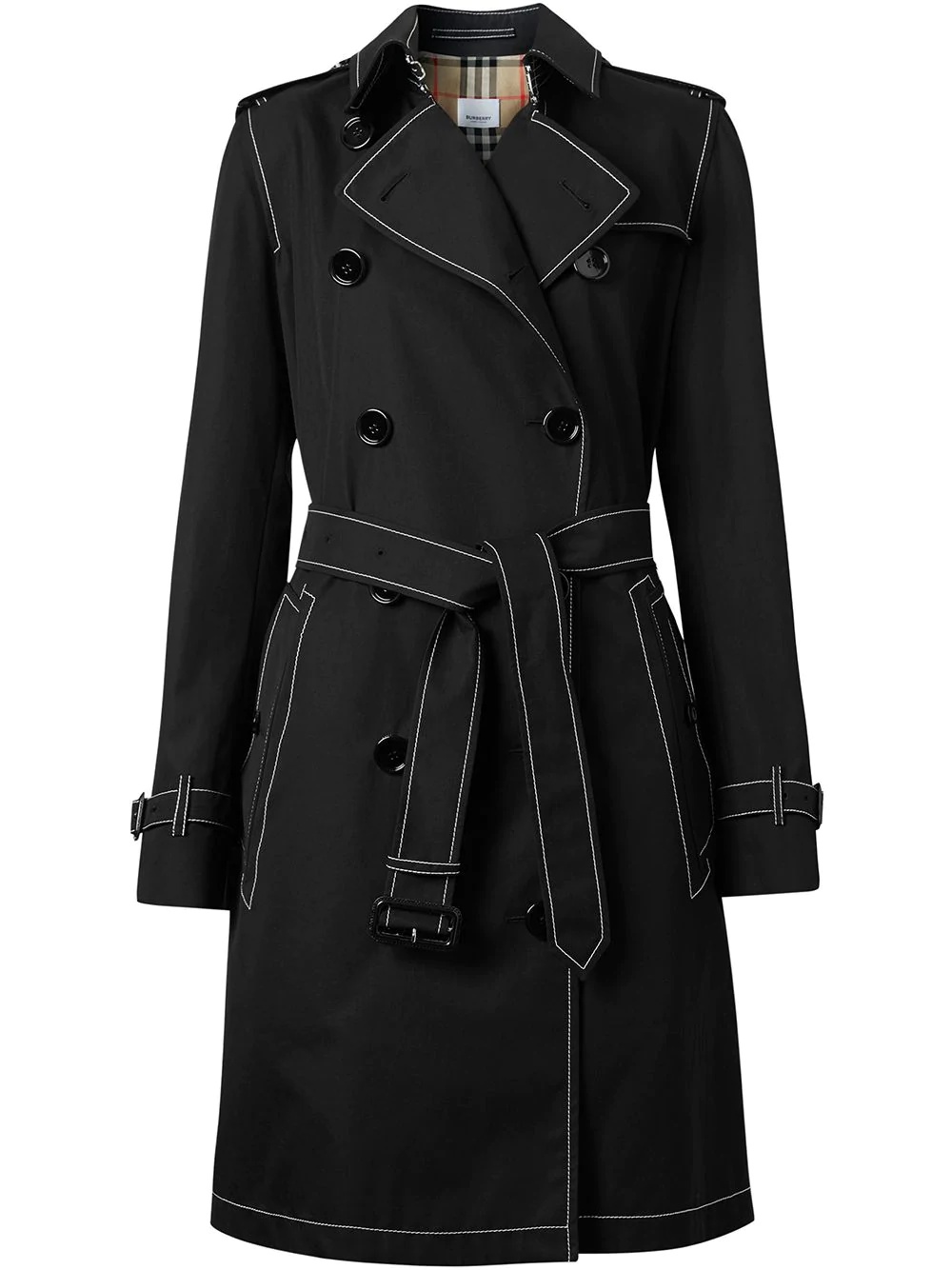 contrast stitch gabardine trench coat - 1