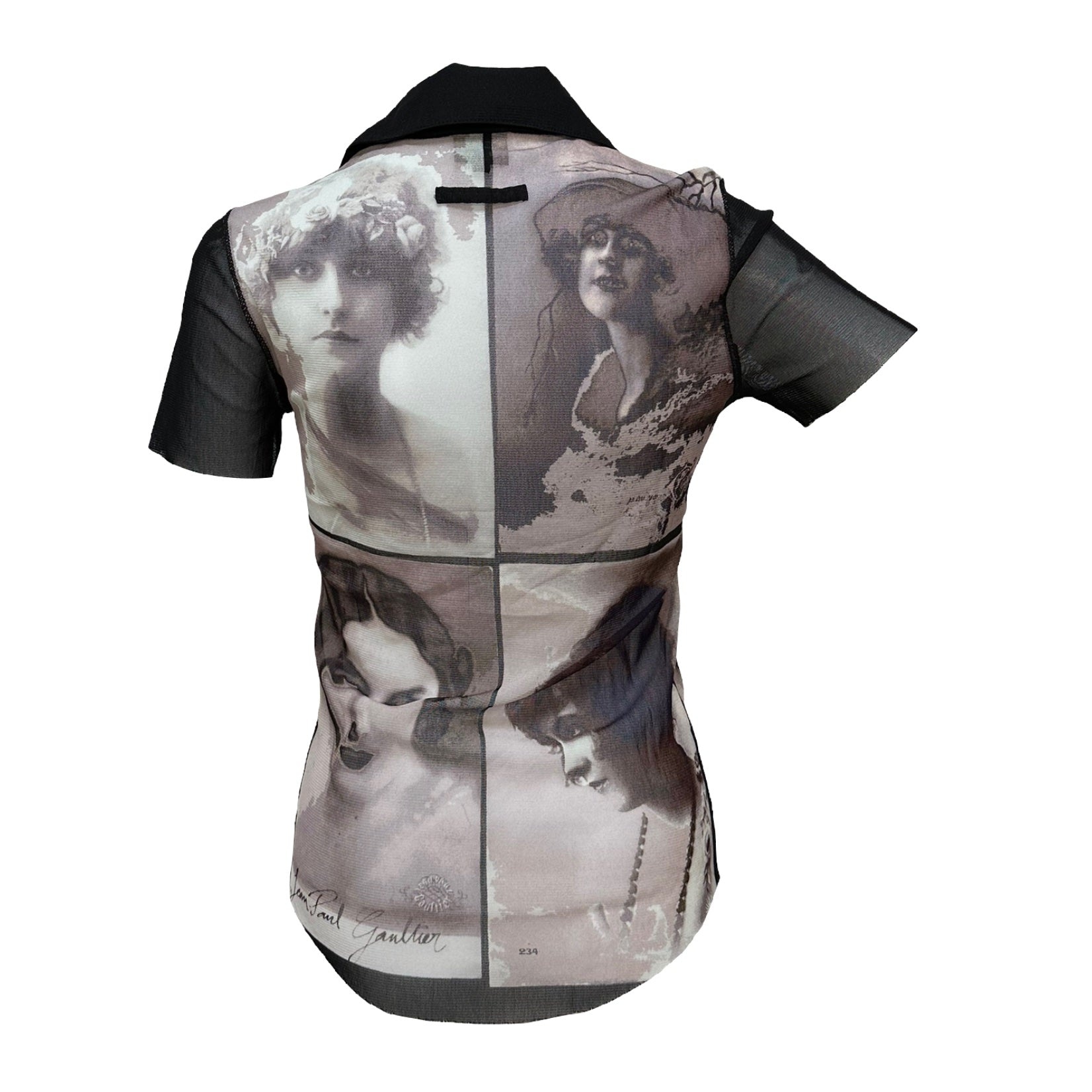 JEAN PAUL GAULTIER Spring Summer 2002 Portrait Photo Print Mesh Polo Shirt - 2