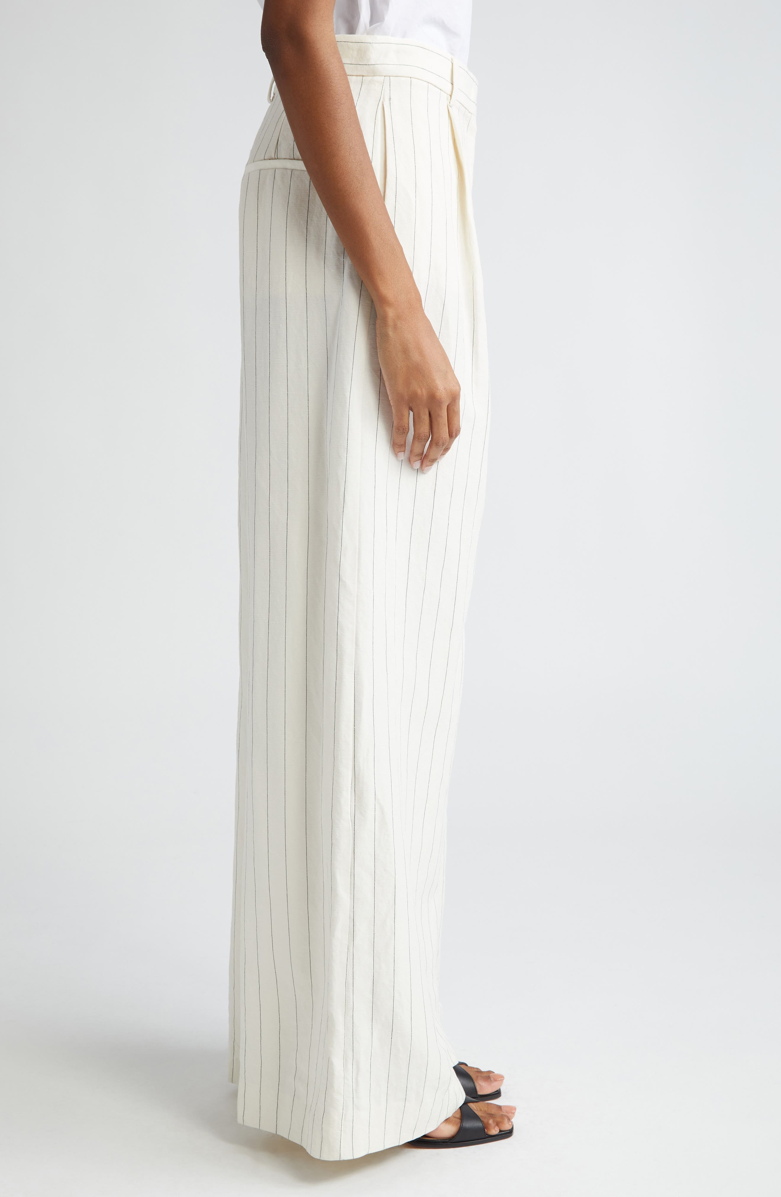 Giuliva Pinstripe High Waist Linen & Cotton Wide Leg Trousers - 4