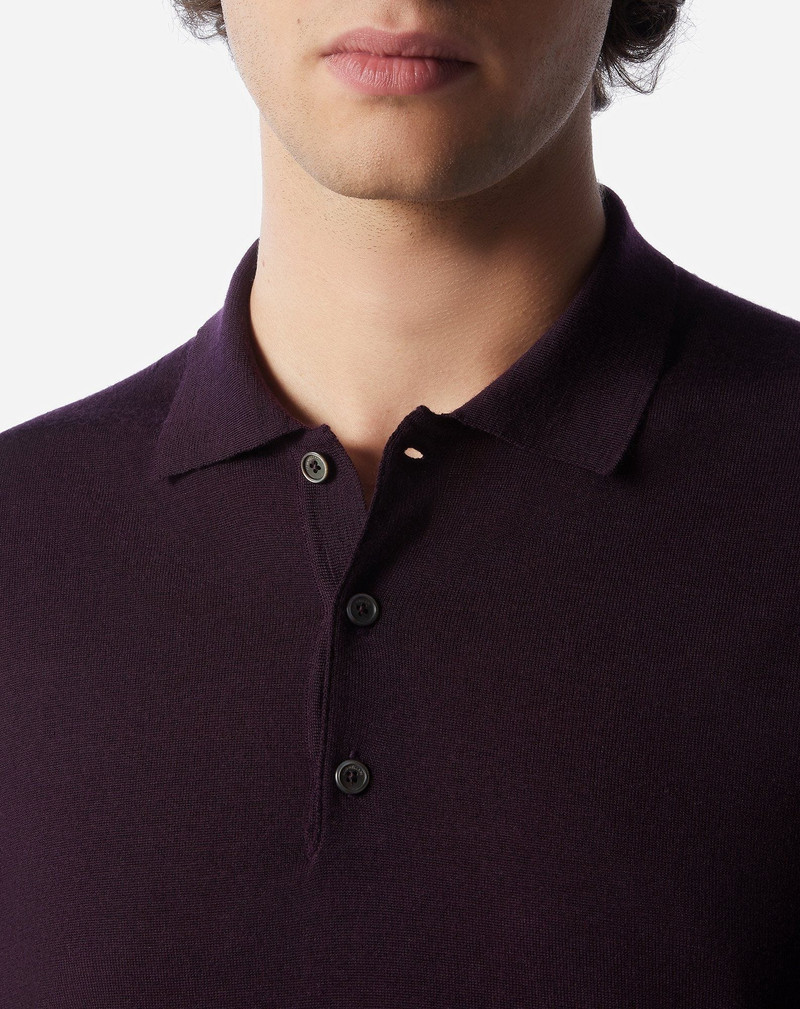 CORNELIANI Purple 120's extra-fine wool button-up polo outlook