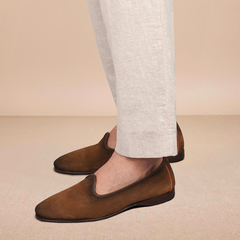 Santoni Men's brown suede loafer outlook