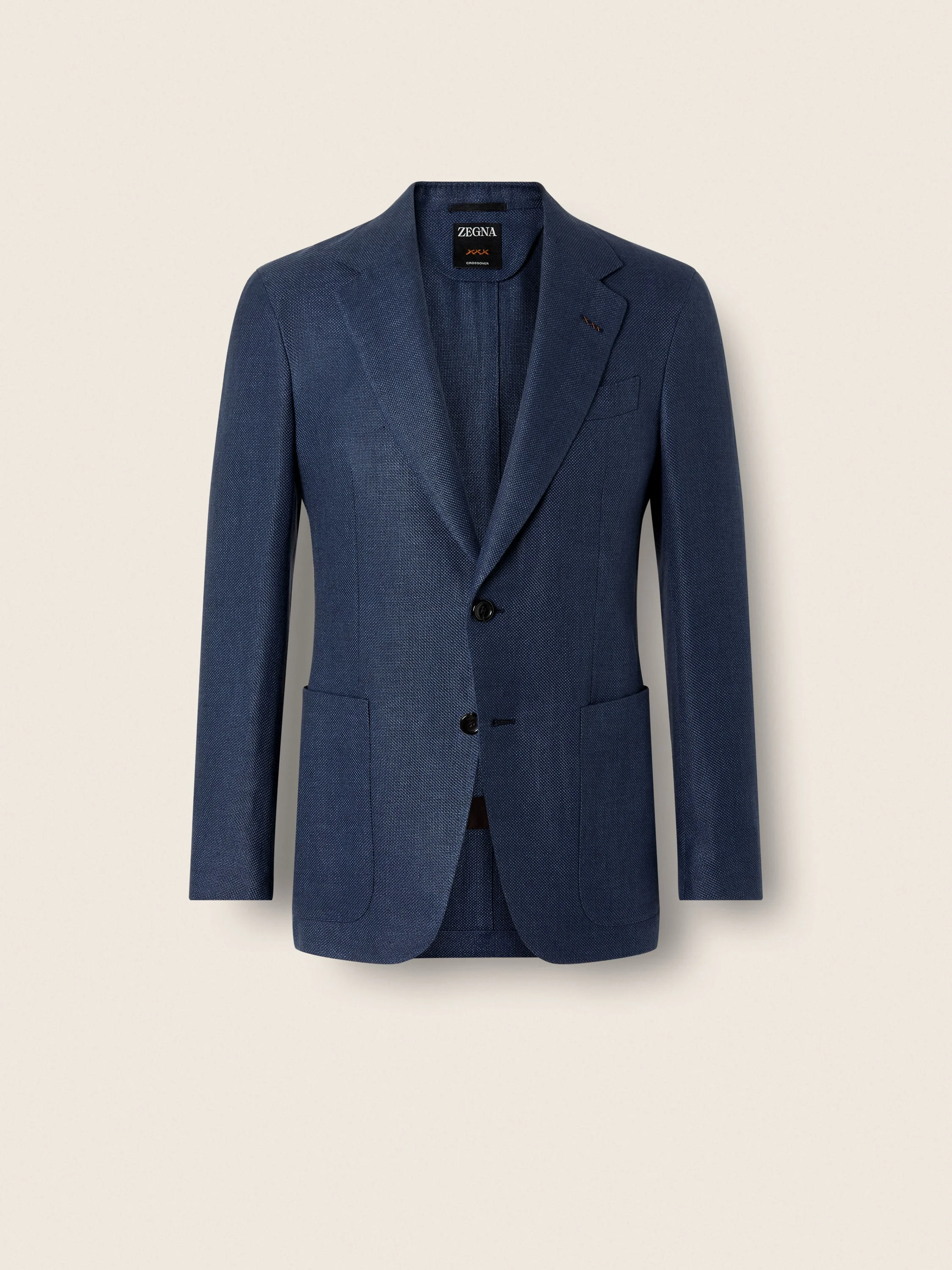 DARK BLUE CROSSOVER LINEN WOOL AND SILK JACKET - 1