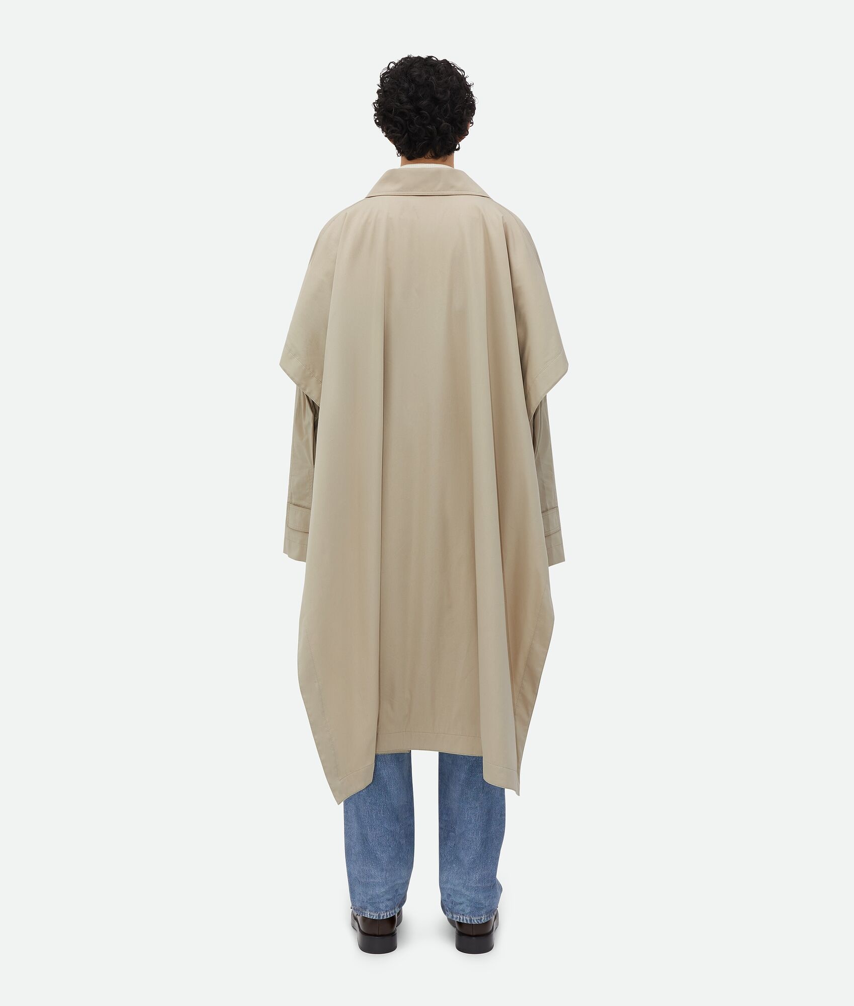 Cotton Silk Cape Trench With Check Lining - 3