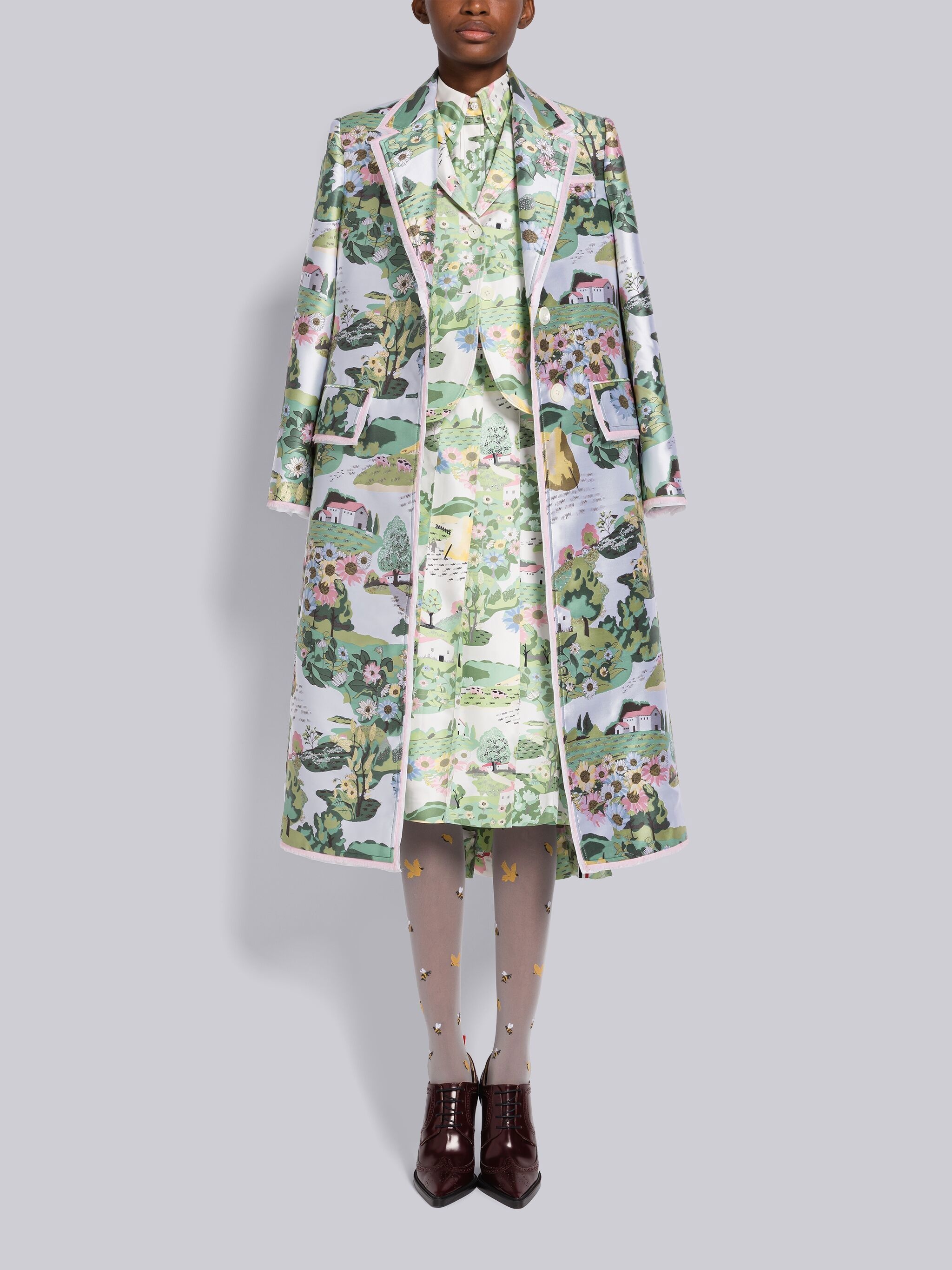 Scenic Scuba Jacquard Wide Lapel Overcoat - 4