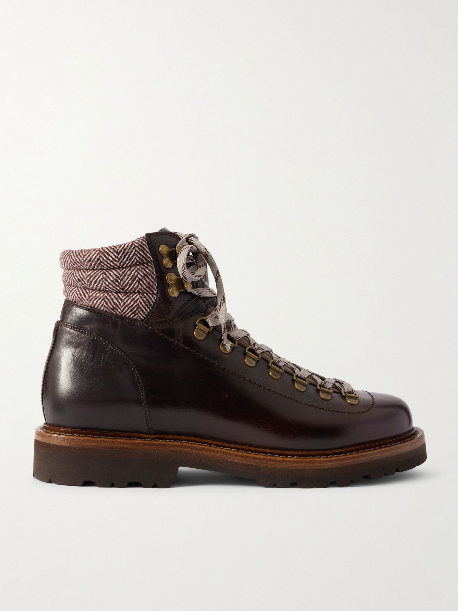 Wool and Cashmere-Blend Trimmed Glossed-Leather Boots Burgundy - 1