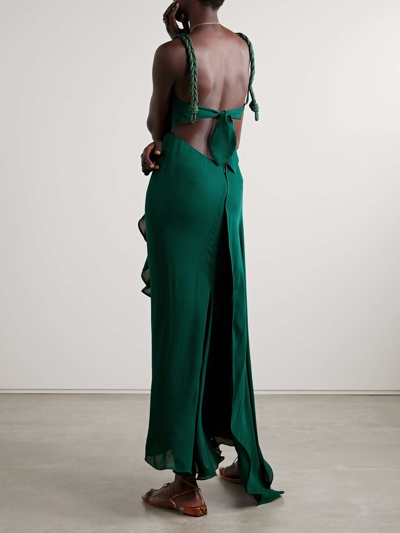 Sea Poem cutout draped silk crepe de chine maxi dress Green - 3