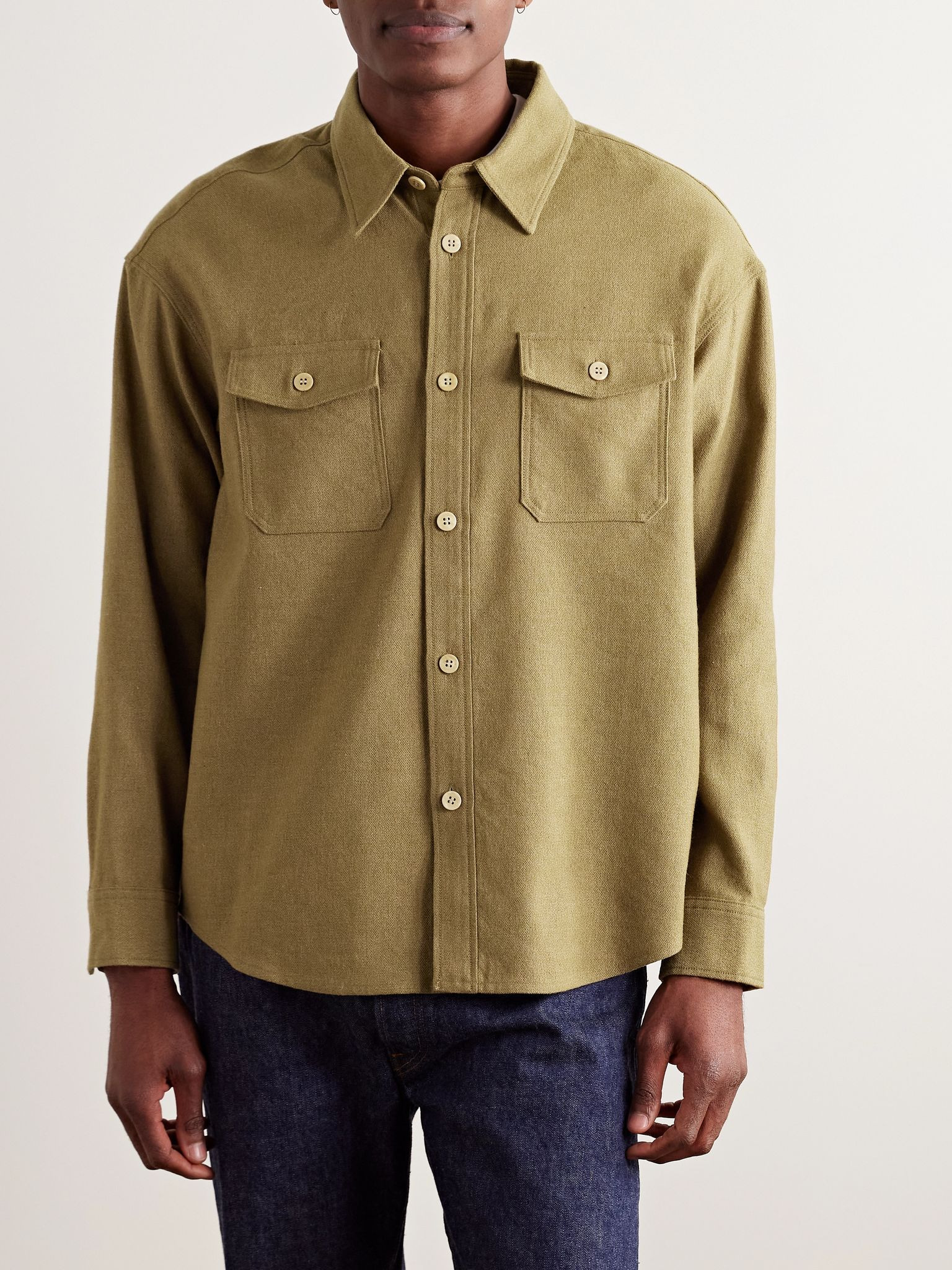 Wool and Linen-Blend Overshirt Green - 3
