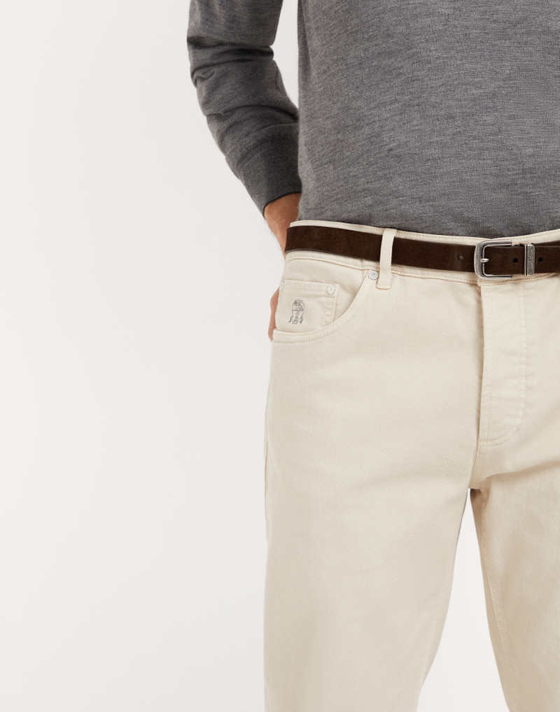 Garment-dyed comfort lightweight denim traditional fit five-pocket trousers 3