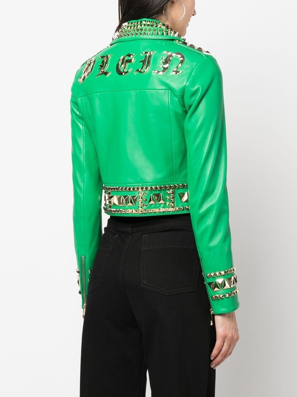 Gothic Plein cropped leather jacket - 4
