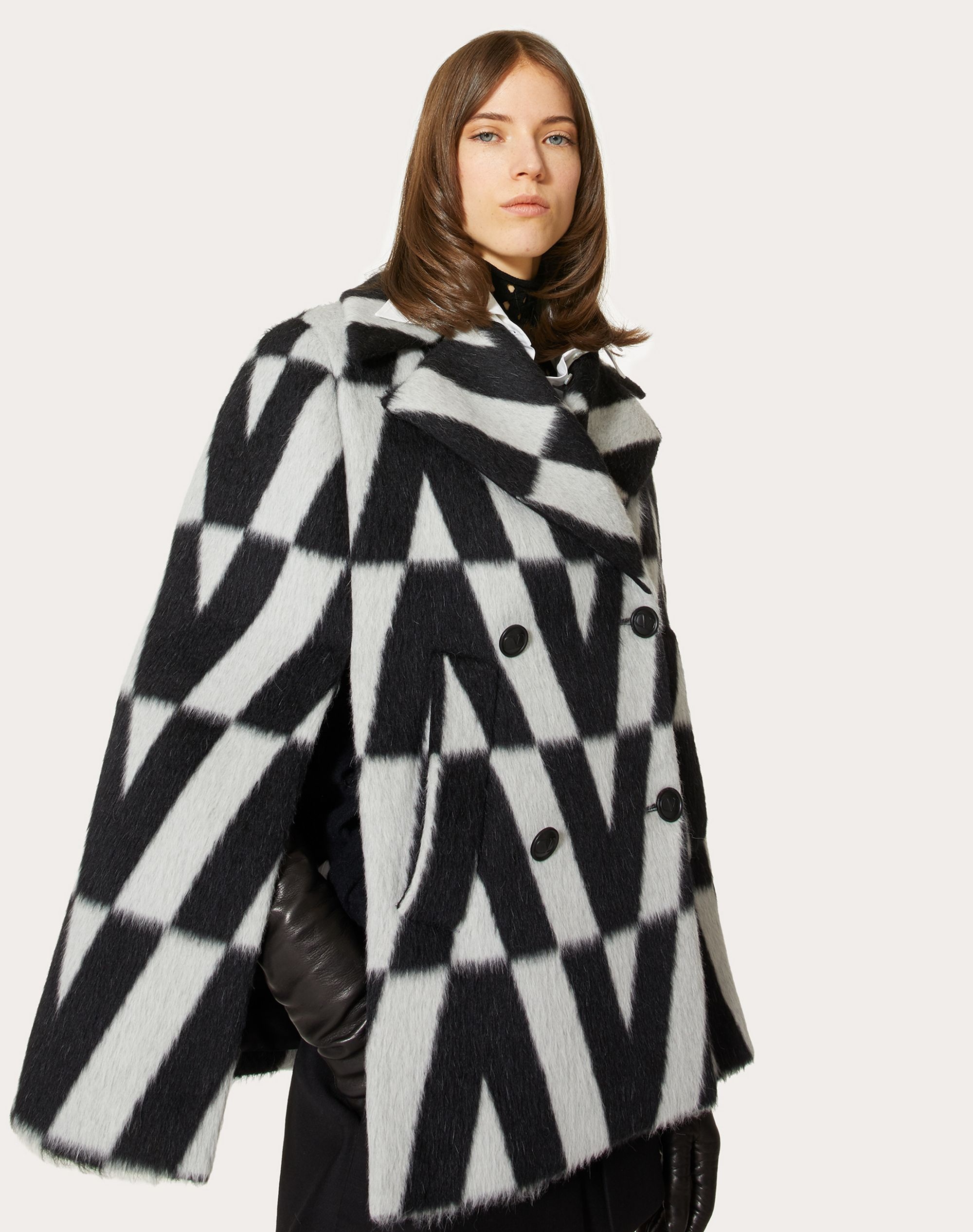 JACQUARD CAPE PEA COAT - 5