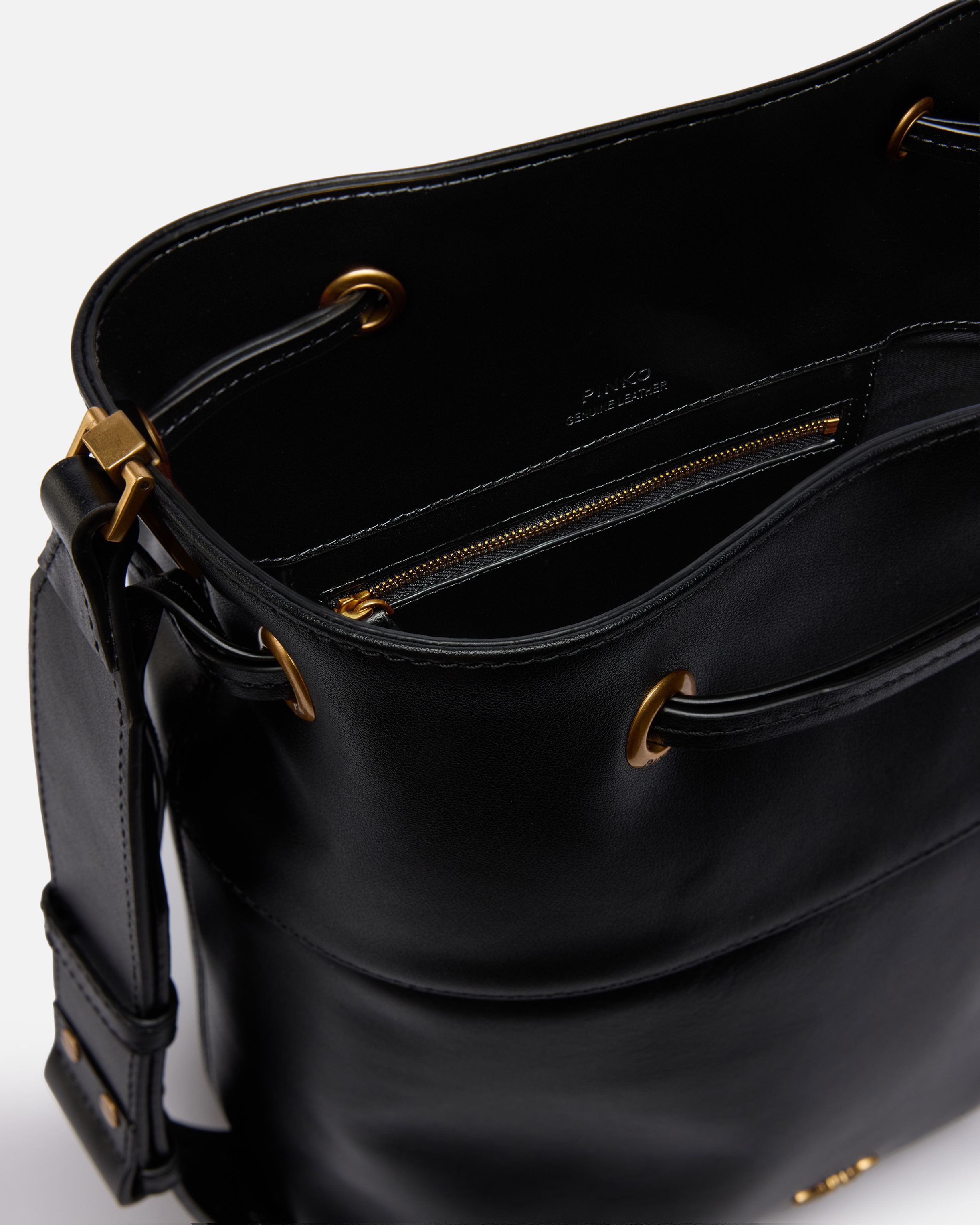 LEATHER BUCKET BAG WITH LOVE BIRDS LOGO - 4