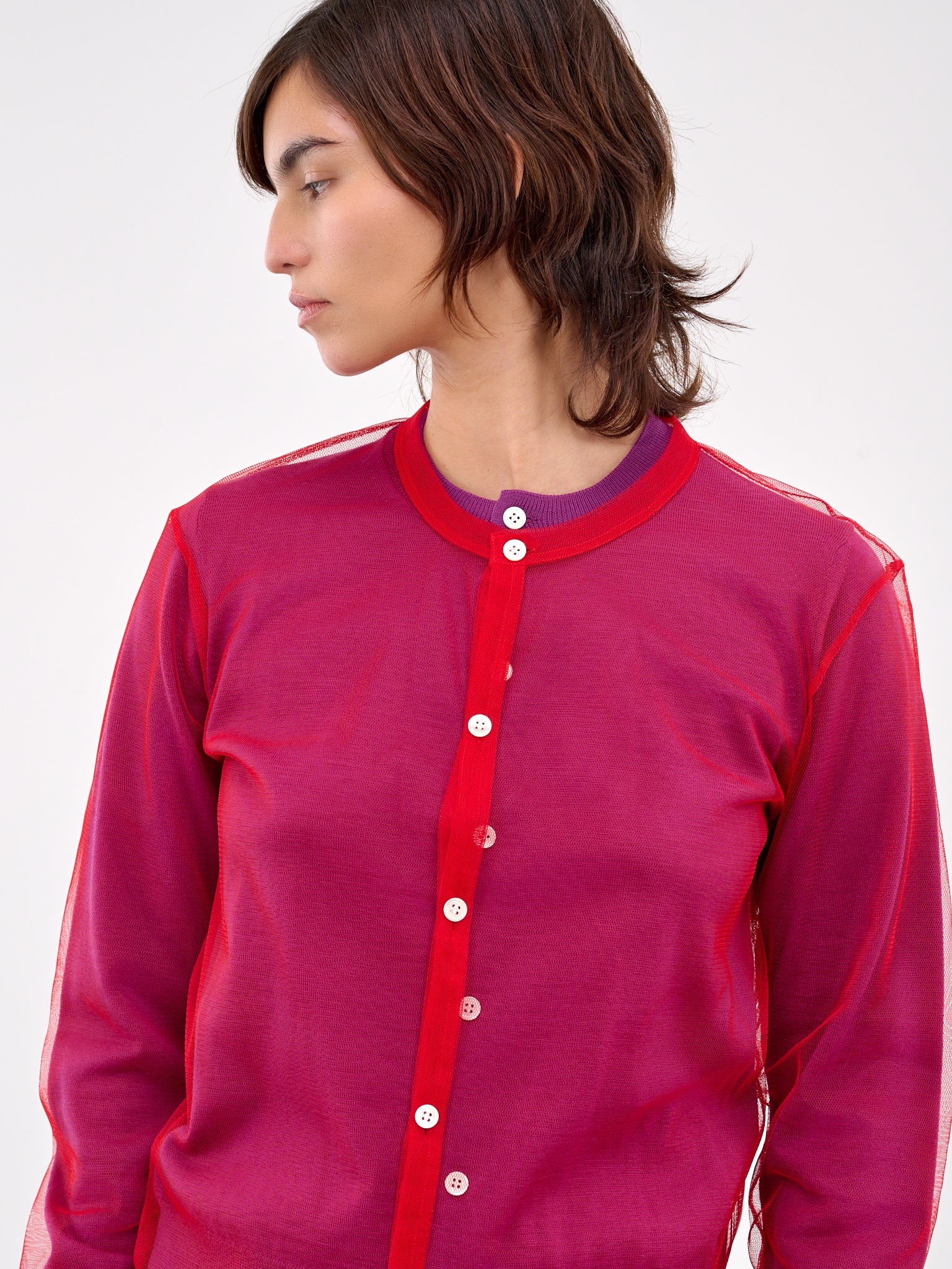 Layered Mesh & Knit Cardigan - 4
