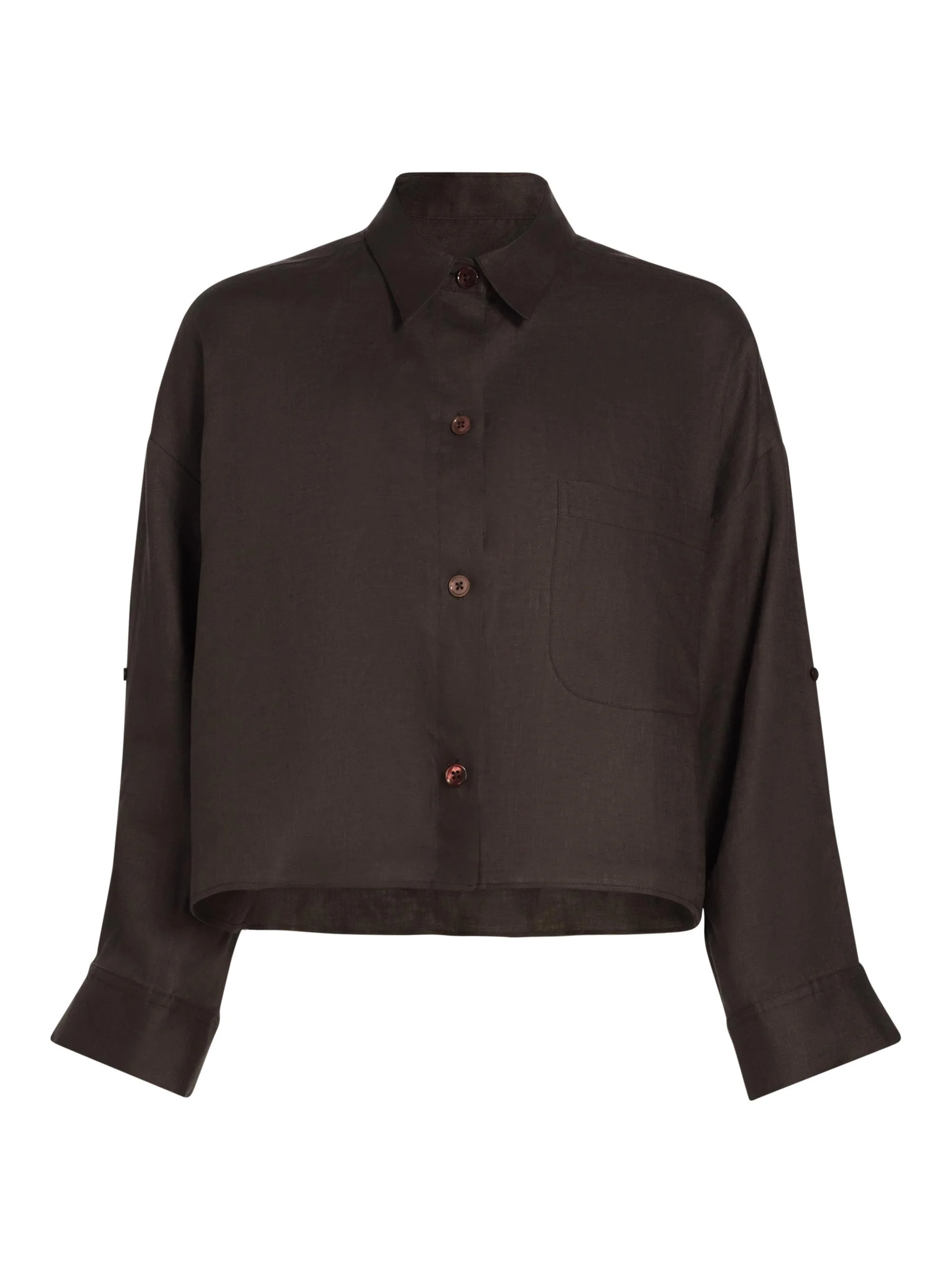 Women's Next Ex Cotton-Silk Button-Front Shirt - Chocolate - 1