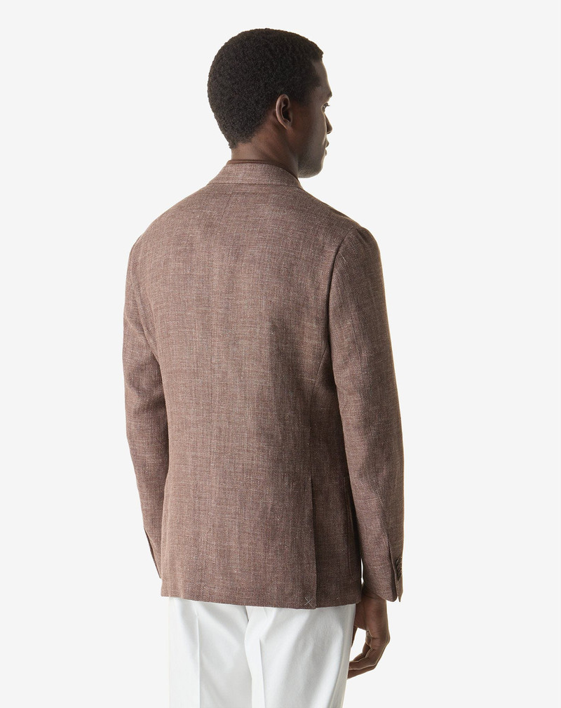Brown hopsack jacket in linen and wool 3