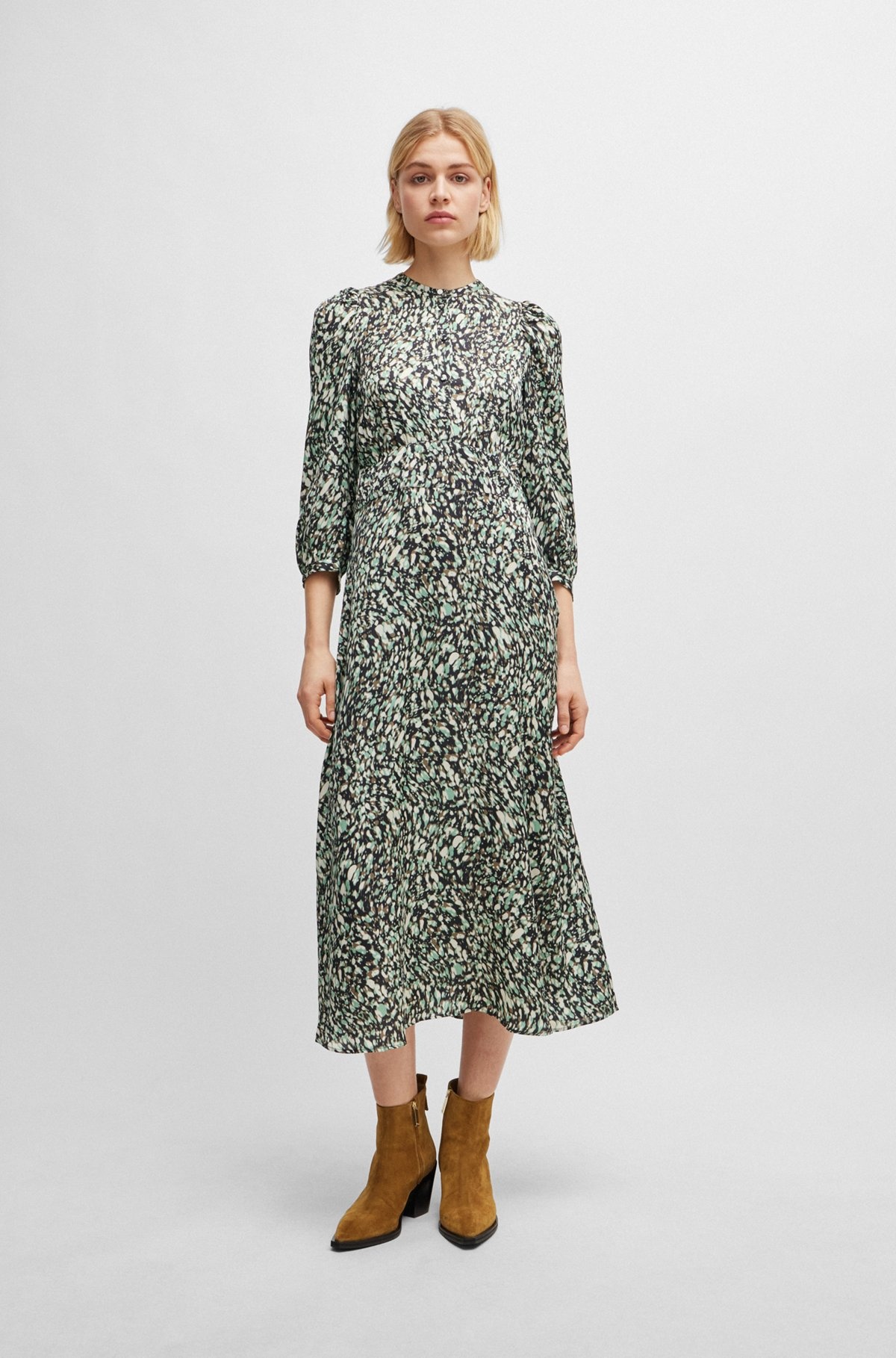 LONG-SLEEVED DRESS IN PRINTED CANVAS WITH BUTTONED PLACKET - 3