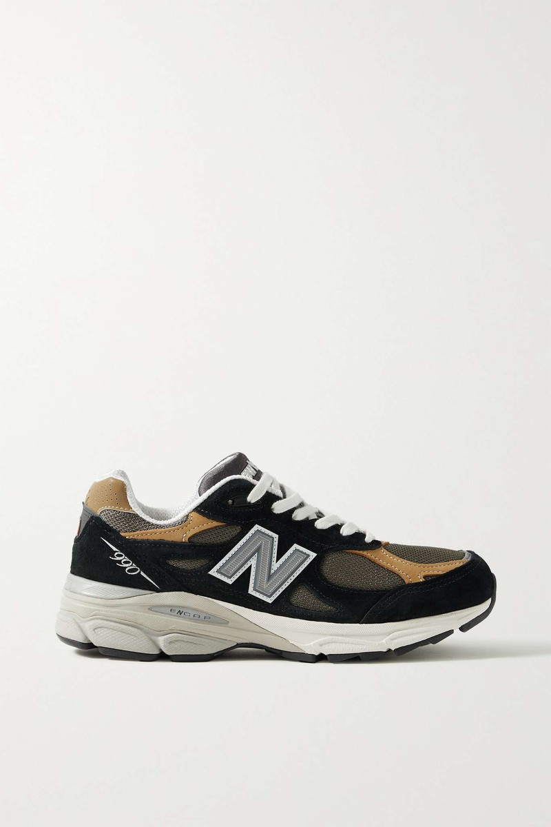 Made in USA 990v3 leather-trimmed mesh and suede sneakers - 1