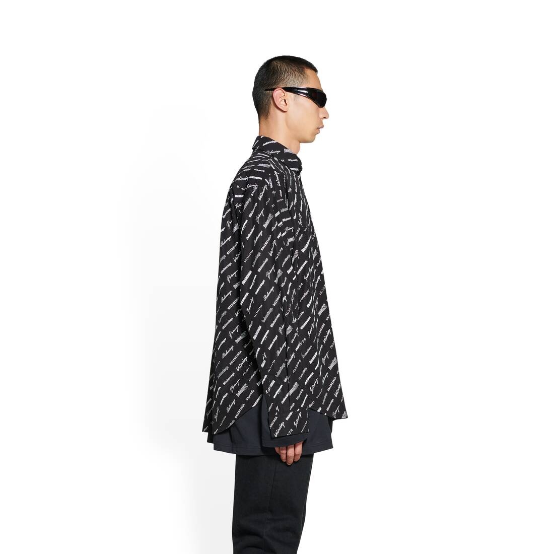 Men's Logomania All Over Long Sleeve Shirt Large Fit in Black - 3