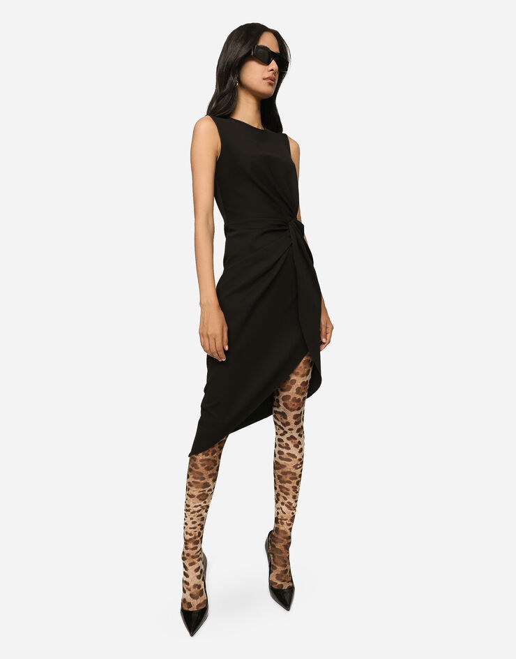 Calf-length dress in jersey Milano rib with draping - 5