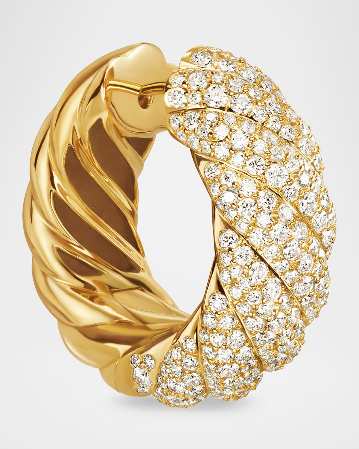 Sculpted Cable Hoop Earrings with Diamonds in 18K Gold, 9mm, 1"L - 3