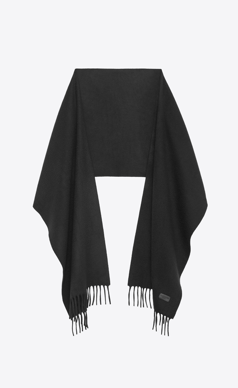SAINT LAURENT knit fringed scarf in black cashmere outlook