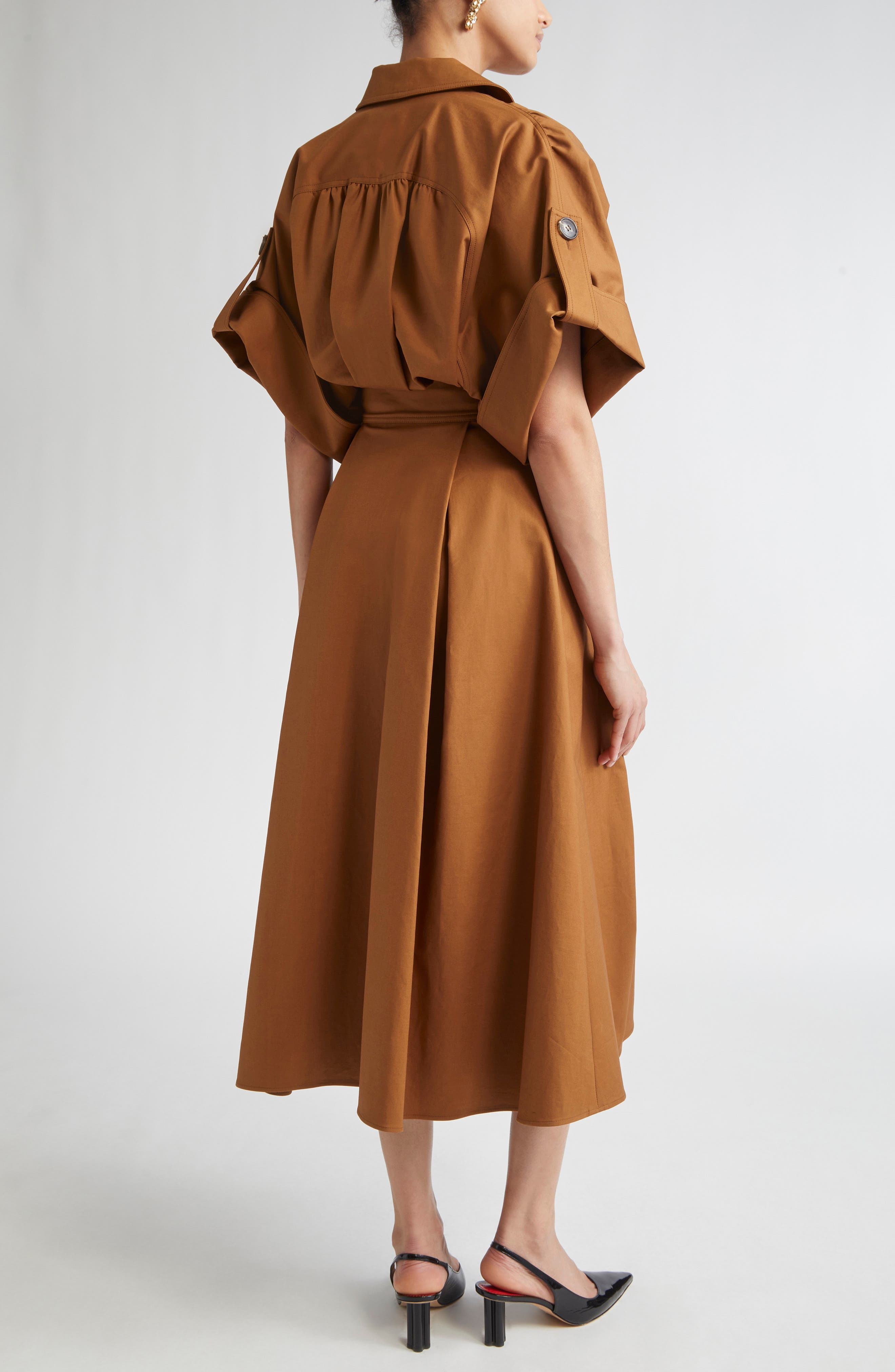 Carolina Herrera Wide Sleeve Belted Stretch Cotton Sateen Shirtdress in Nutmeg at Nordstrom - 2