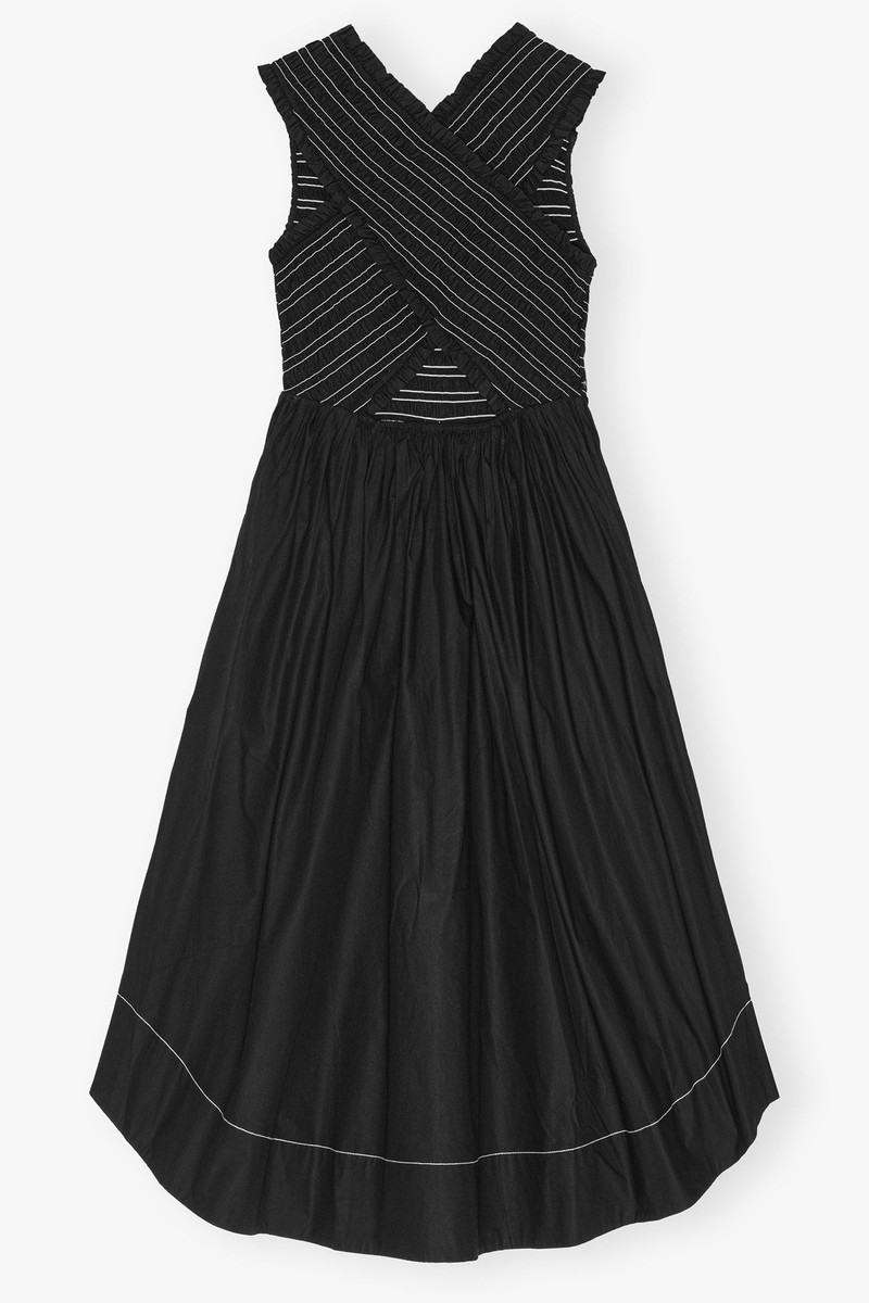 BLACK WASHED STRETCH COTTON SMOCK MIDI DRESS 5