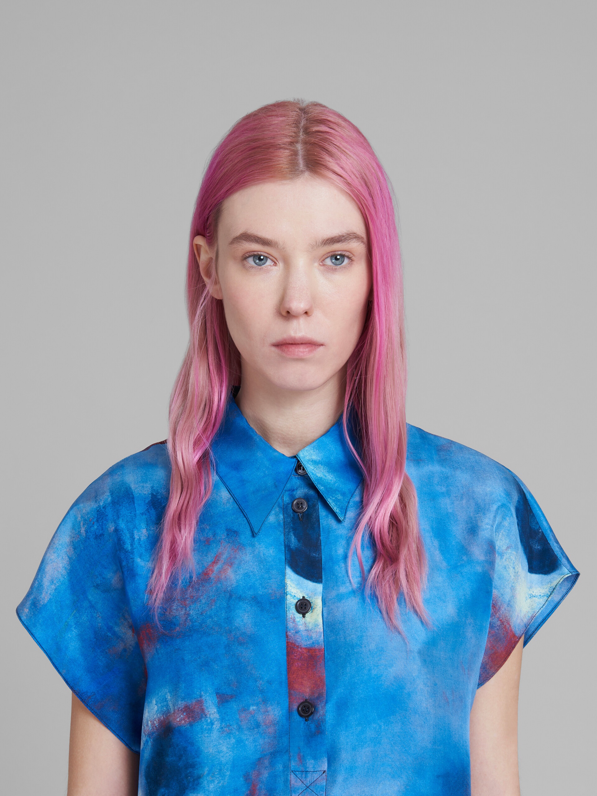 SILK POLO TOP WITH BUCHI BLU PRINT - 4
