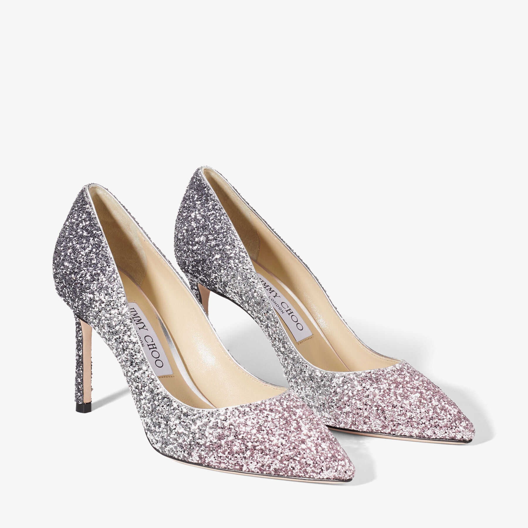 Romy 85
Ballet Pink, Silver and Anthracite Triple Glitter Dégradé Pointed Pumps - 3